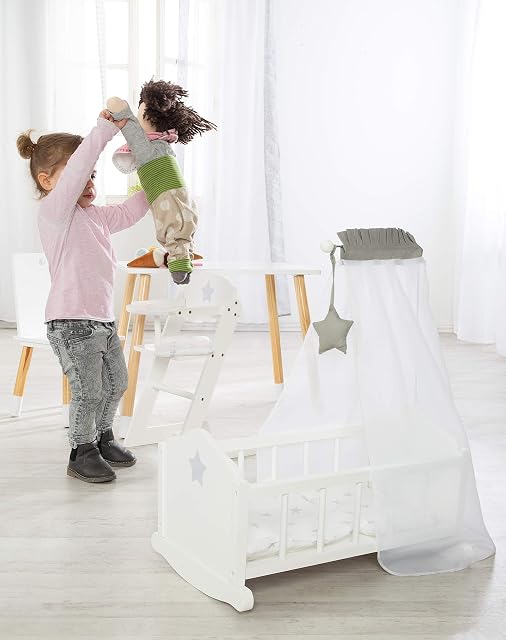 Foto 3 de 8 de roba Moisés de Muñeca Completo Stella - Incluye Textil con Estampado de Estrellas - Manta + Almohada + Dosel