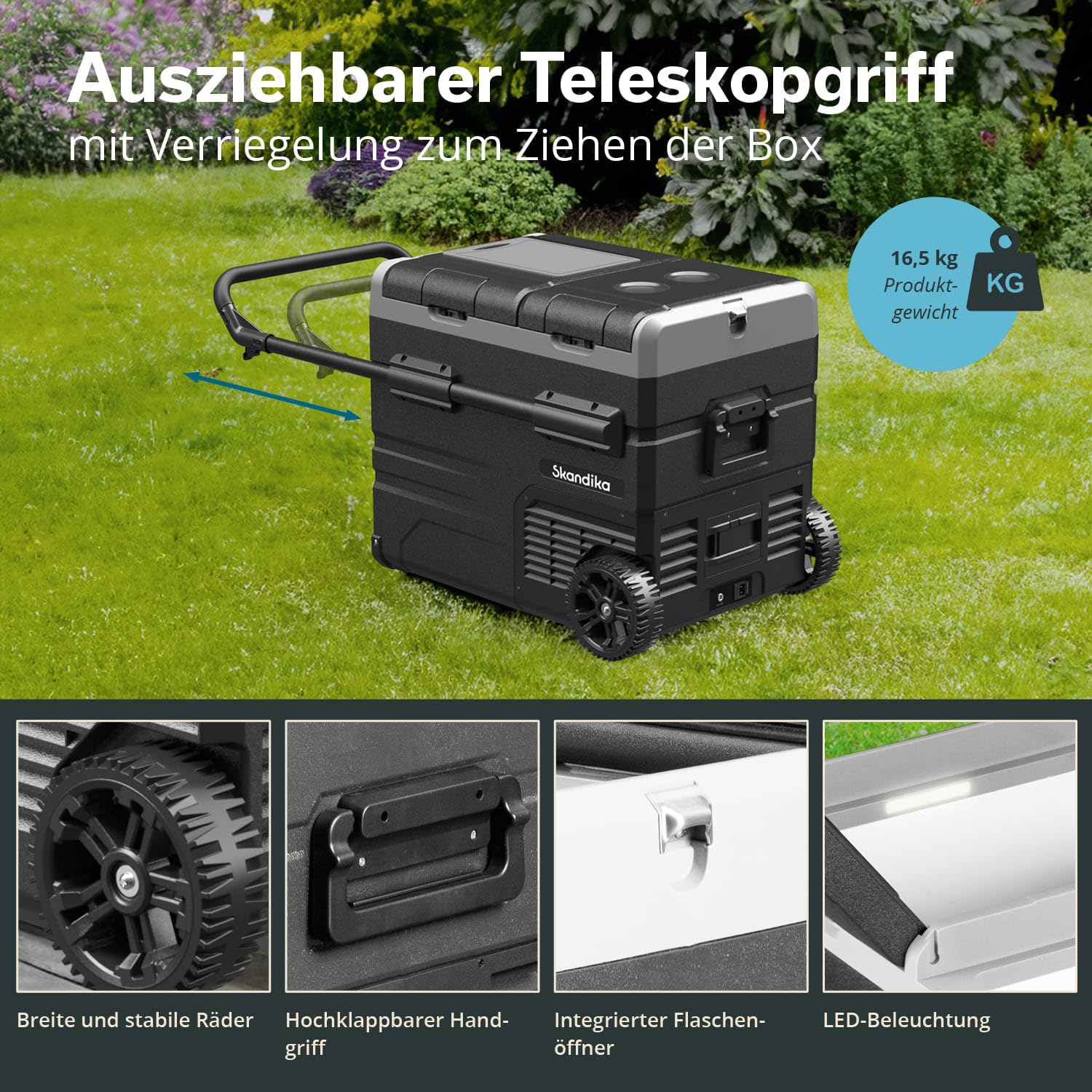 Skandika Auto-Gefrierbox 35 bis 55 L +10 ° bis -20 °C | Kompressor Kühlbox mit Trennwand, leise, Eco-Mode, mit 12 V Stecker oder Netzteil für Steckdose | Camping Kühlschrank für Auto, LKW, Bus, Camper