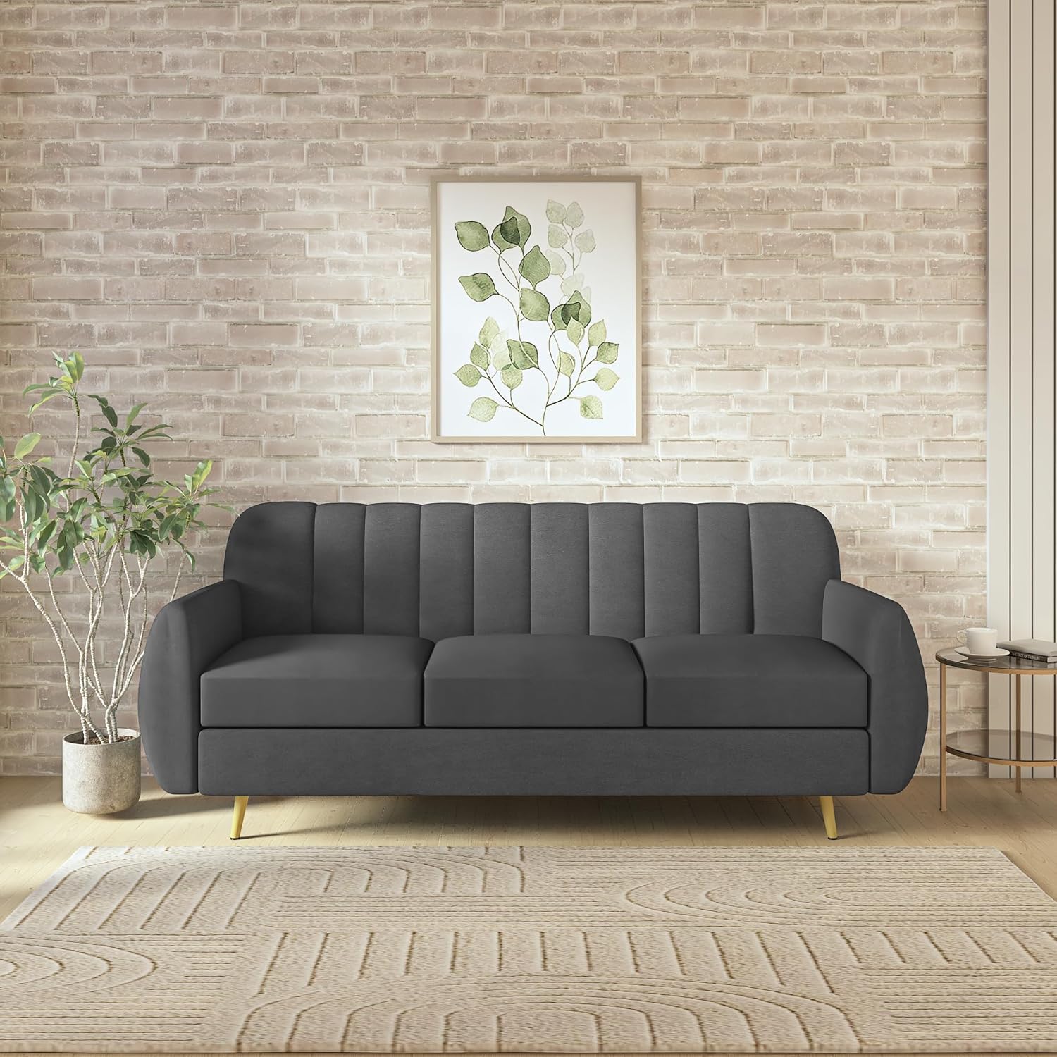 Wakeup India Sofa | Hazy Premium Fabric Sofa Set | 3 Seater Sofa | Pocket Spring Cushion | Padded Cushioned Armrest | Polished Metal Leg (Dark Grey, Seating-3) | 3 Year Warranty Wakeup India Sofa | Hazy Premium Fabric Sofa Set | 3 Seater Sofa | Pocket Spring Cushion | Padded Cushioned Armrest | Polished Metal Leg (Dark Grey, Seating-3) | 3 Year Warranty