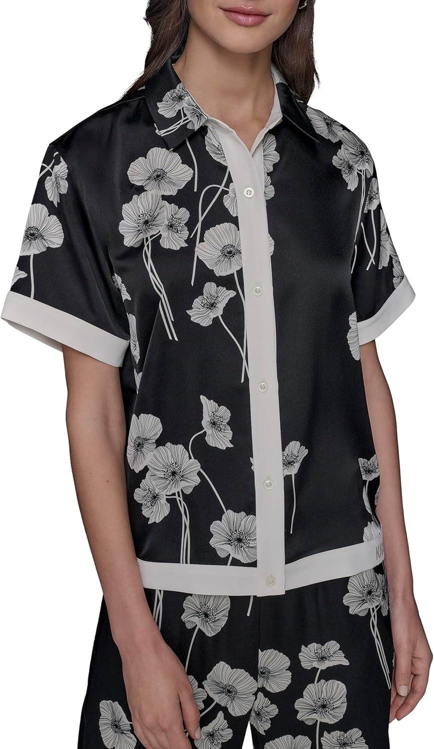 Karl Lagerfeld Womens Short Sleeve Collared Casual Soft Camp Shirt