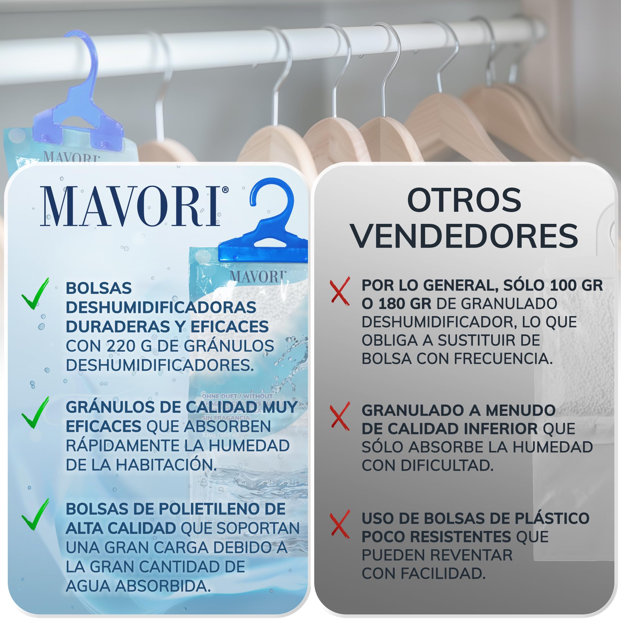 Juego de 10 deshumidificadores XL para colgar I bolsas deshumidificadoras I armario deshumidificador y absorbentes de humedad para habitaciones contra la humedad, el moho y los olores