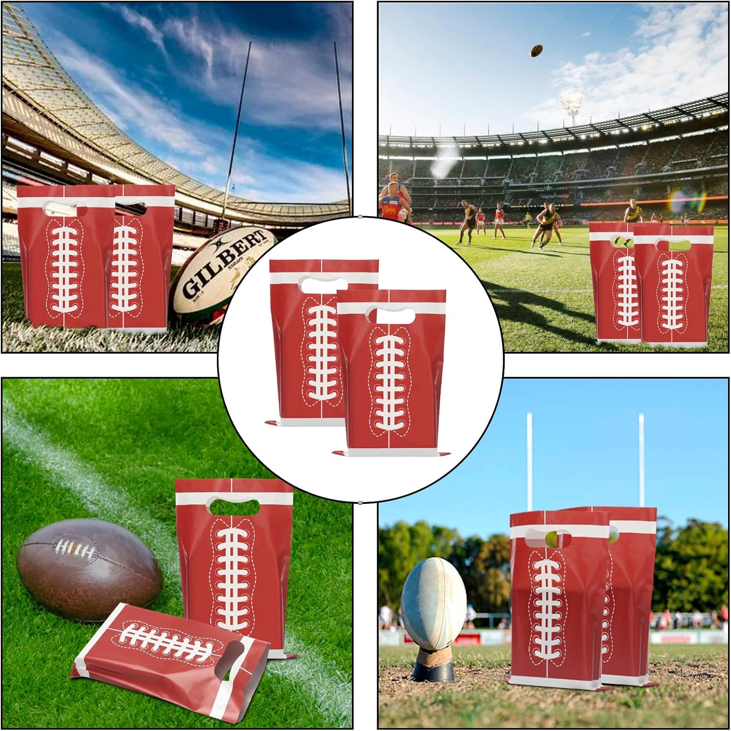 50 PCS Superbowl Party Decorations Football Gift Bags Football Party Decorations Plastic Goodie Goody Treat Snack Candy Bags Football Favor Bags for Sport Theme Birthday Party Supplies - Image 6