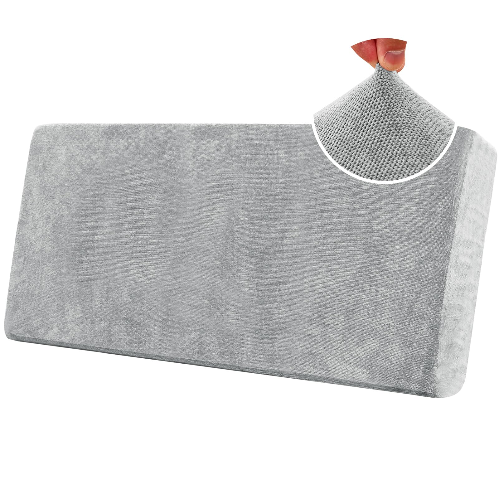 BXFUL Stretch Sofa Seat Cushion Covers, Chenille Sofa Cushion Slipcovers, High Stretch Couch Covers for Living Room Non Slip Furniture Slipcover with Elastic Bottom (3-Seater,Light Gray)