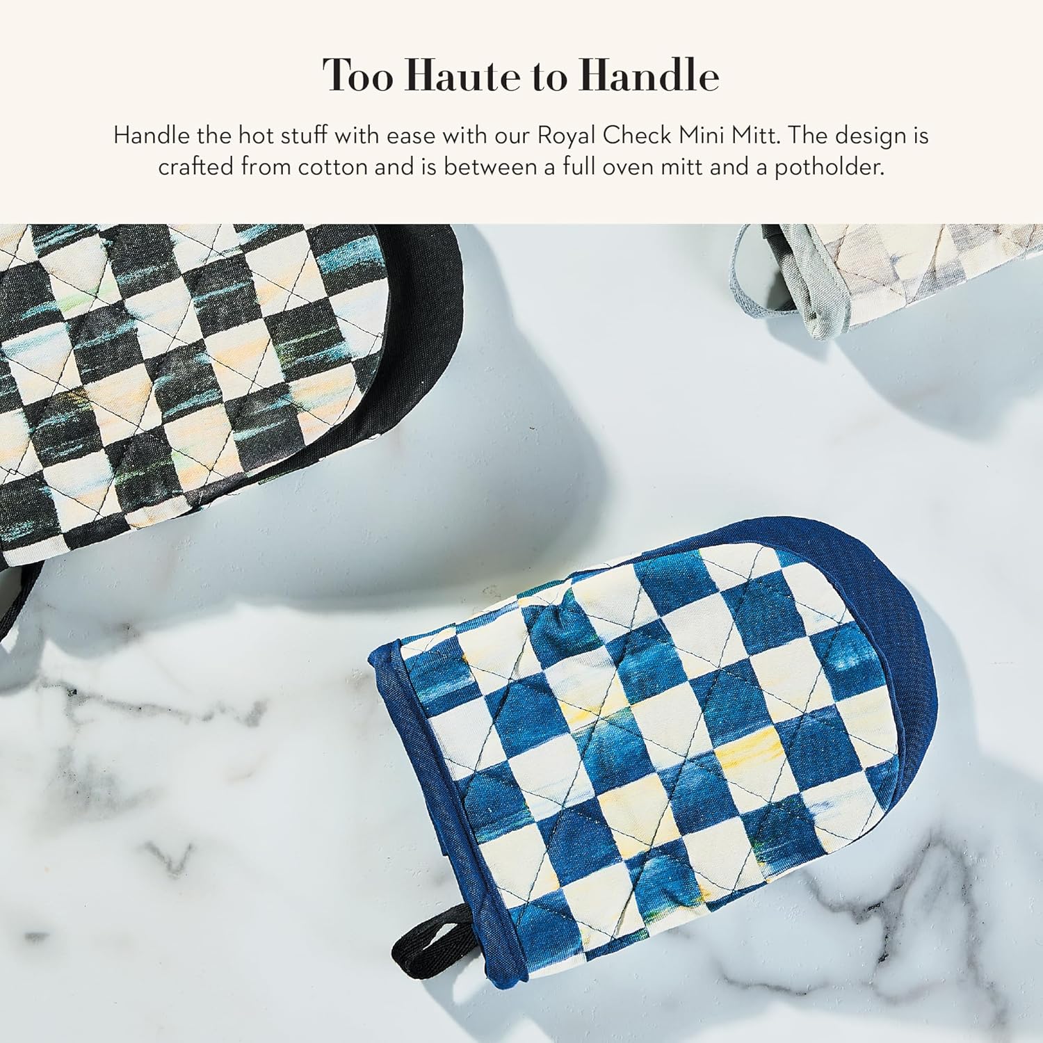 MACKENZIE-CHILDS Oven Mitt, Kitchen Oven Mitt for Cooking and Baking, Mini, Blue-and-White Royal Check