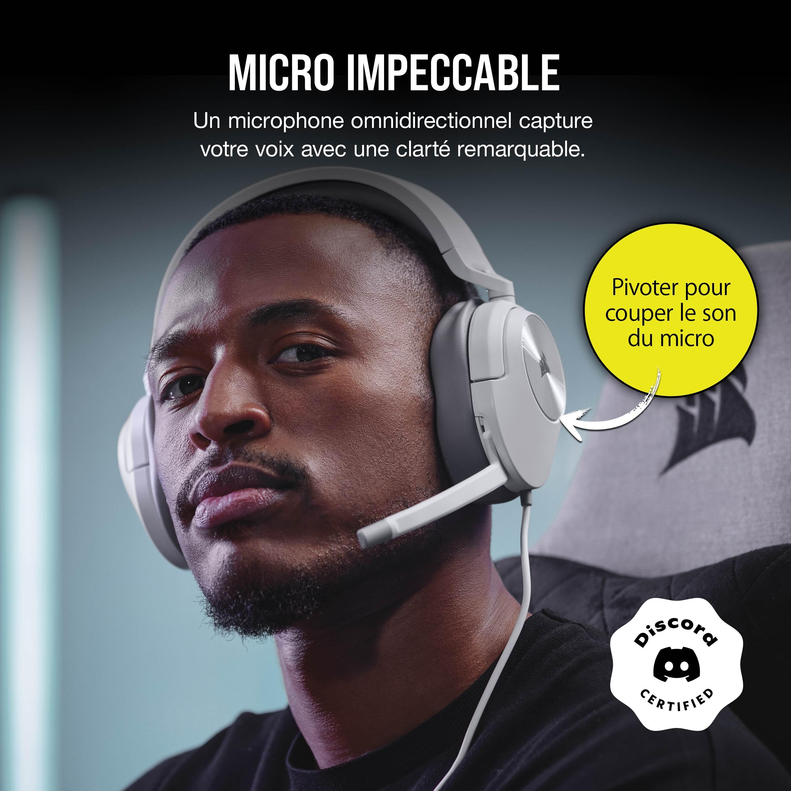 CORSAIR HS55 STEREO Casque Gaming Filaire Léger – Microphone omnidirectionnel, Haut-Parleurs en Néodyme, Compatible iCUE – PC, Mac, Xbox, Nintendo Switch, Mobile – Blanc - 3