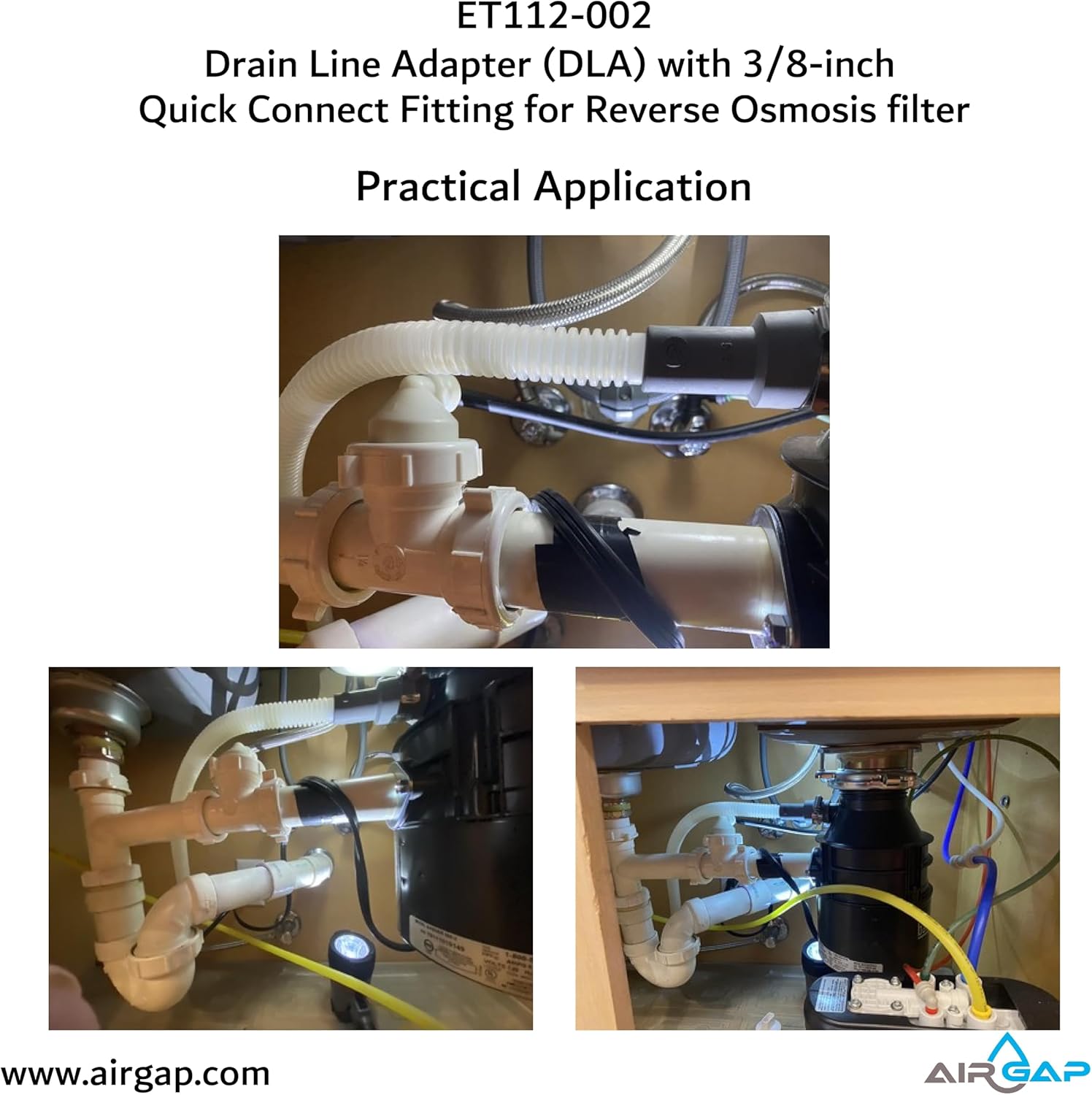Drain Line Adapter (DLA) with 3/8-inch Quick Connect Fitting for Reverse Osmosis filter (ET112-002, 12-38QC, DLA-12)