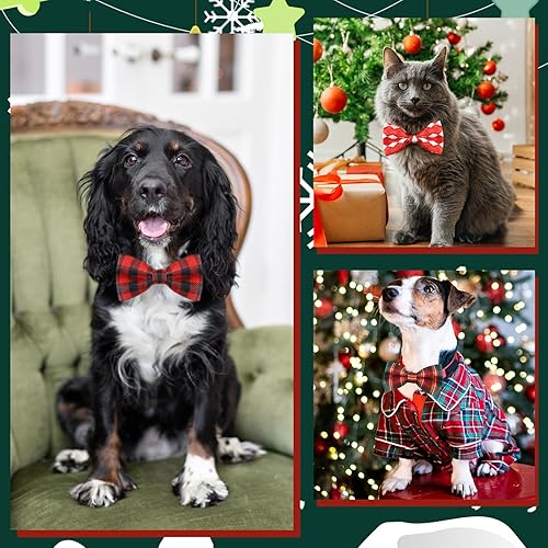 Miniatura 2 de Silkfly 60 piezas de collar de perro a cuadros de Navidad, corbatín de Navidad para perro, accesorios para cachorros, lazos desmontables para perros