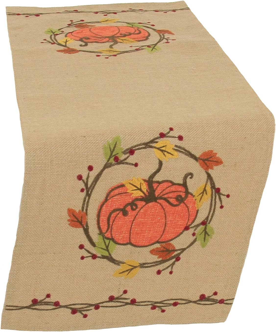 Manor LuxeRustic Pumpkin Wreath Fall Table Runner, 13 by 36-Inch, 13 x 36