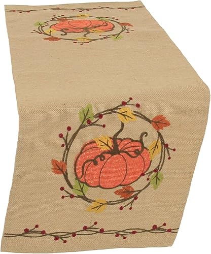 Manor Luxe Camino de mesa rústico de otoño con corona de calabaza, 13 x 36 pulgadas, 13 x 36 pulgadas