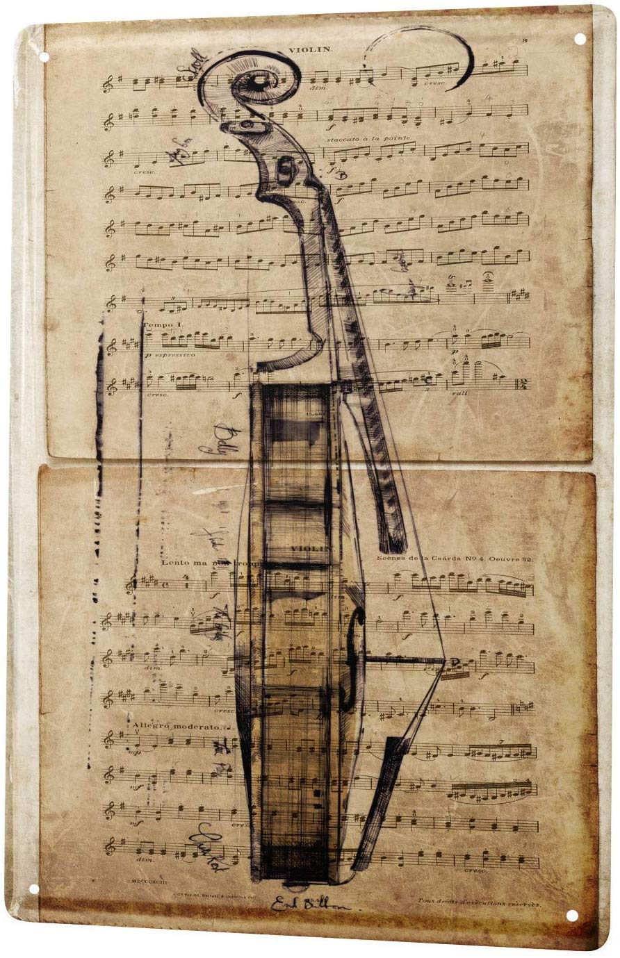 Metal Warning Signs,12x8in,Tin Deco Cinema Sheet Music Violin Plate,Business Parking Lot Sign Metal for Private PropertyOutdoor Danger SignHome Decor Kitchen Living Room Wall Art