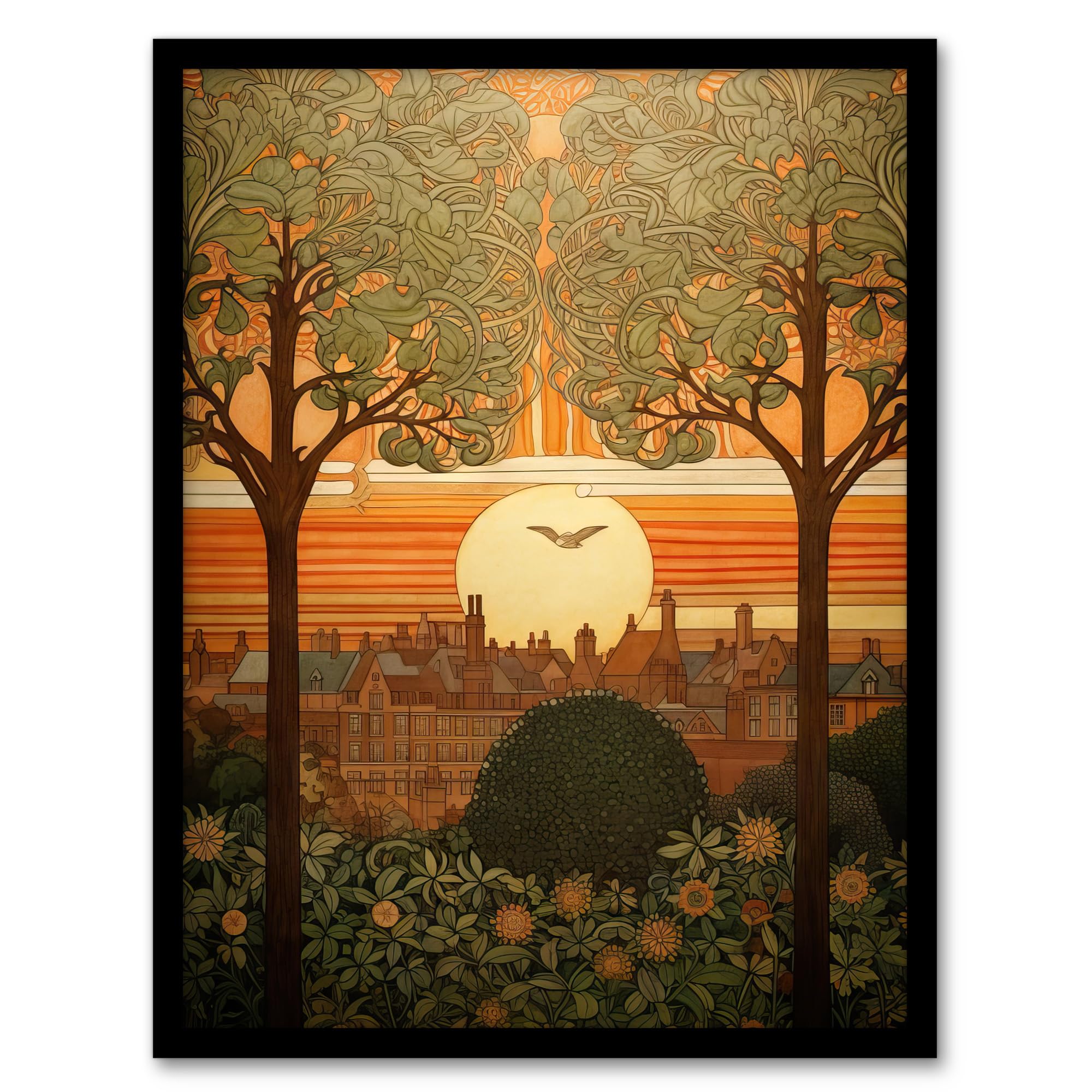 Artery8 Framed Wall Art Art Nouveau Autumn Village Sunset Artwork Painting12X16 Inch from B&Q