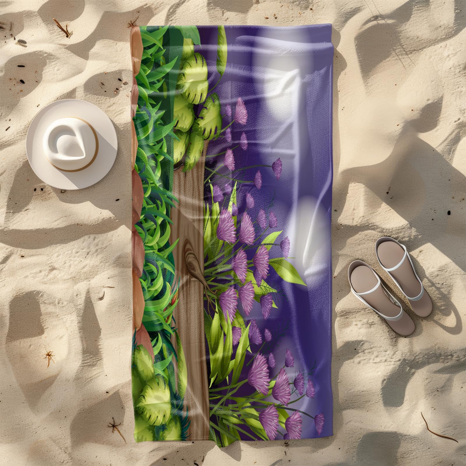 Toalla Playa Púrpura Marrón Blanca Toallas Baño Grandes Suave Toalla Microfibra Sin Arena Toallas de Baño Piscina Ducha Absorbente Secado Rápido Beach Towel para Viajes, Natación, Camping 200x220cm