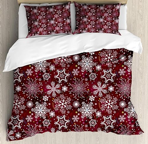 Miniatura 1 de Ambesonne Juego de funda de edredón de copo de nieve, colorido patrón navideño con copos de nieve y remolinos de estrellas ornamentales, juego de