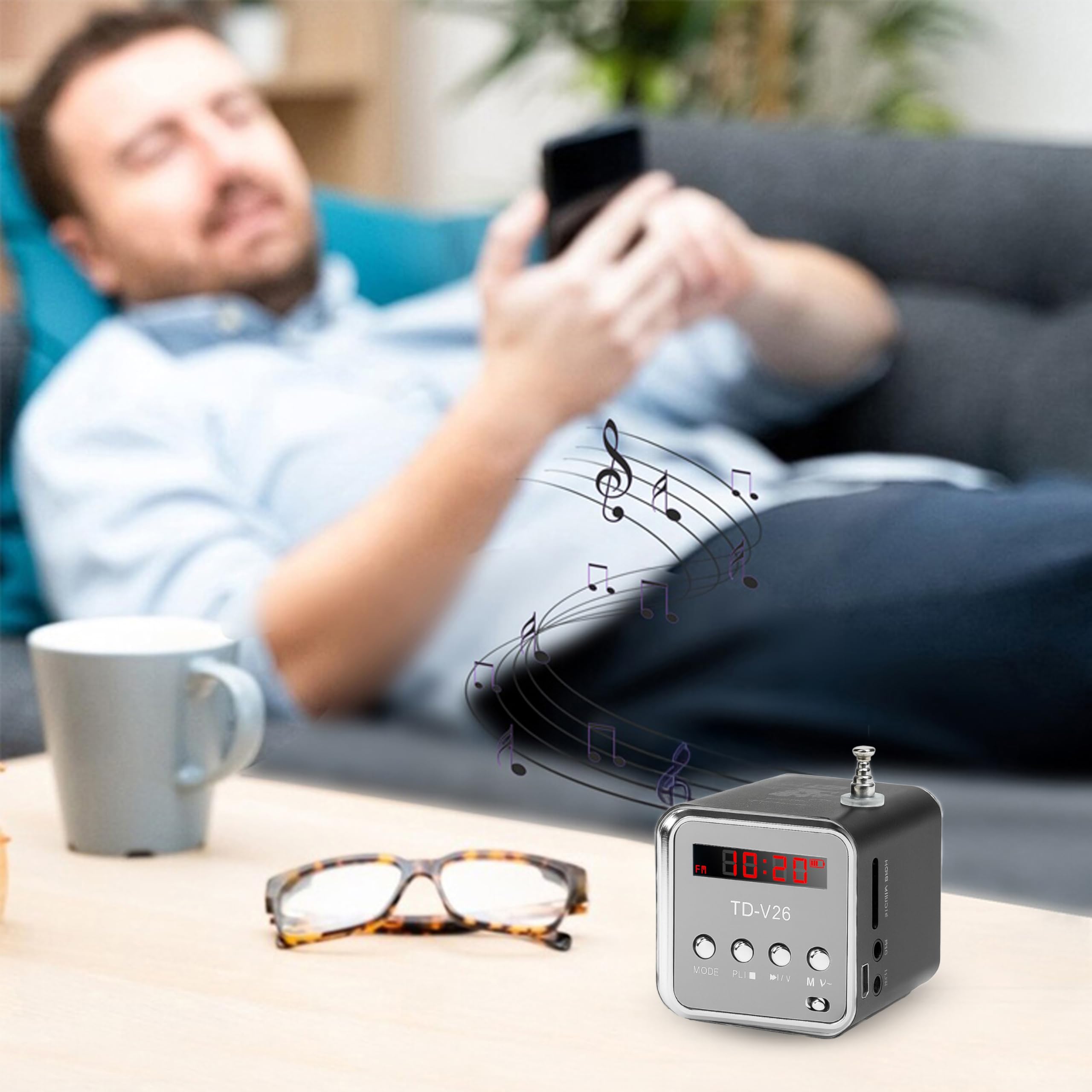 Retoo Radio Portatile FM 3W 45dB Micro SD TF Altoparlante Digitale MP3 USB Nero-Grigio
