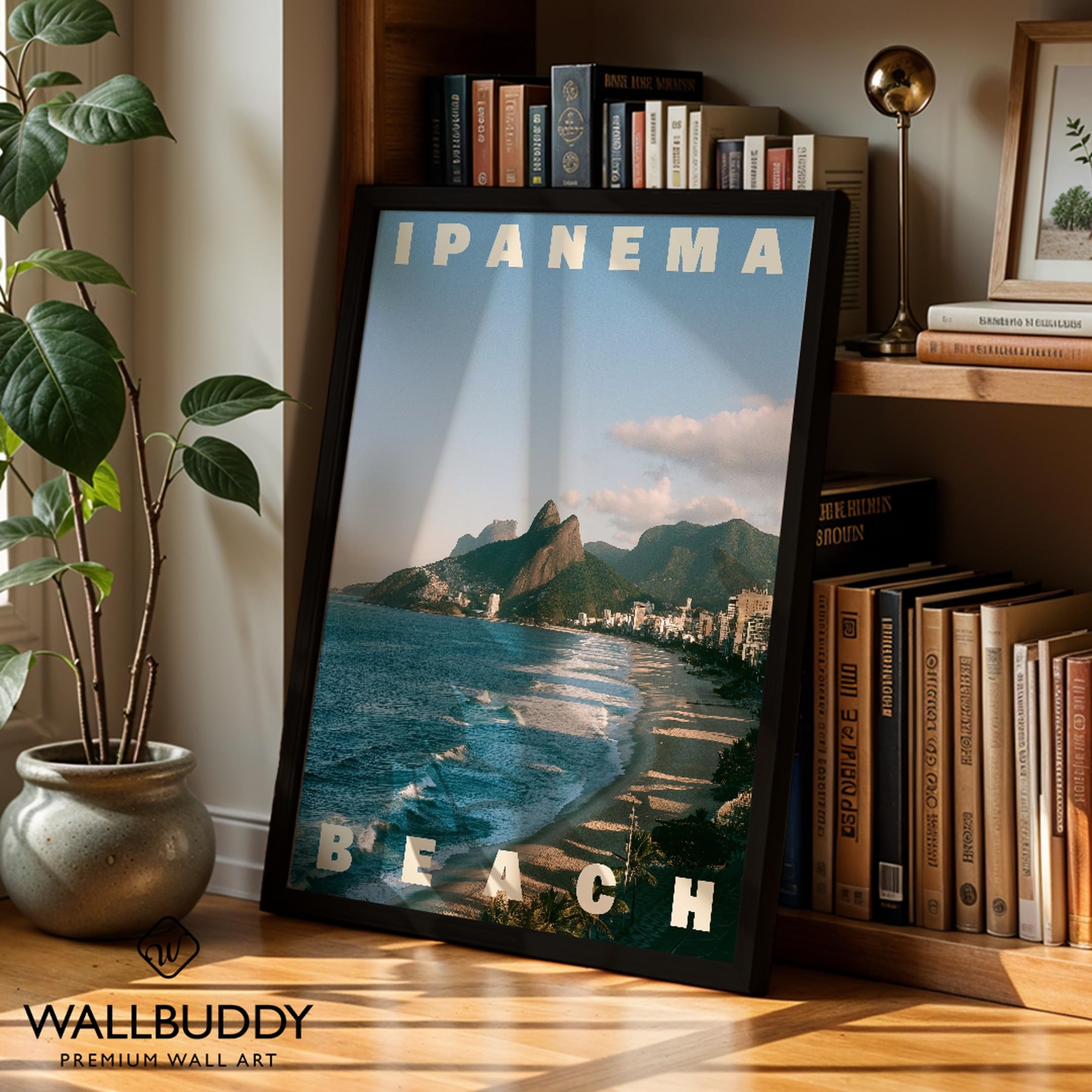 WallBUddy Ipanema Beach Wandkunst Druck | Mal (40 x 50 cm, Schwarz gerahmt)
