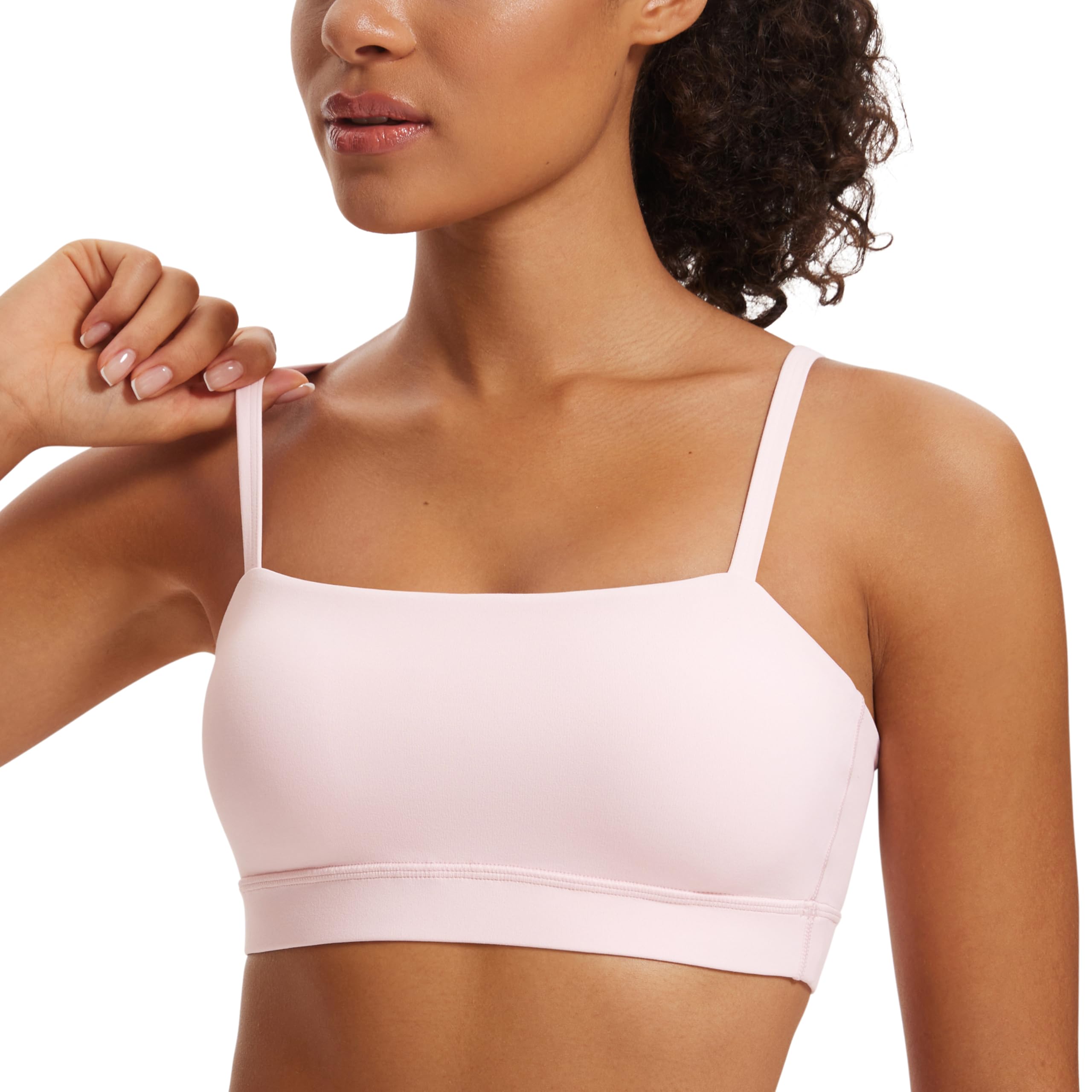 CRZ YOGA Butterluxe Womens Adjustable Spaghetti Thin Strap Sports Bra - Padded Wireless Square Neck Workout Yoga Clothes