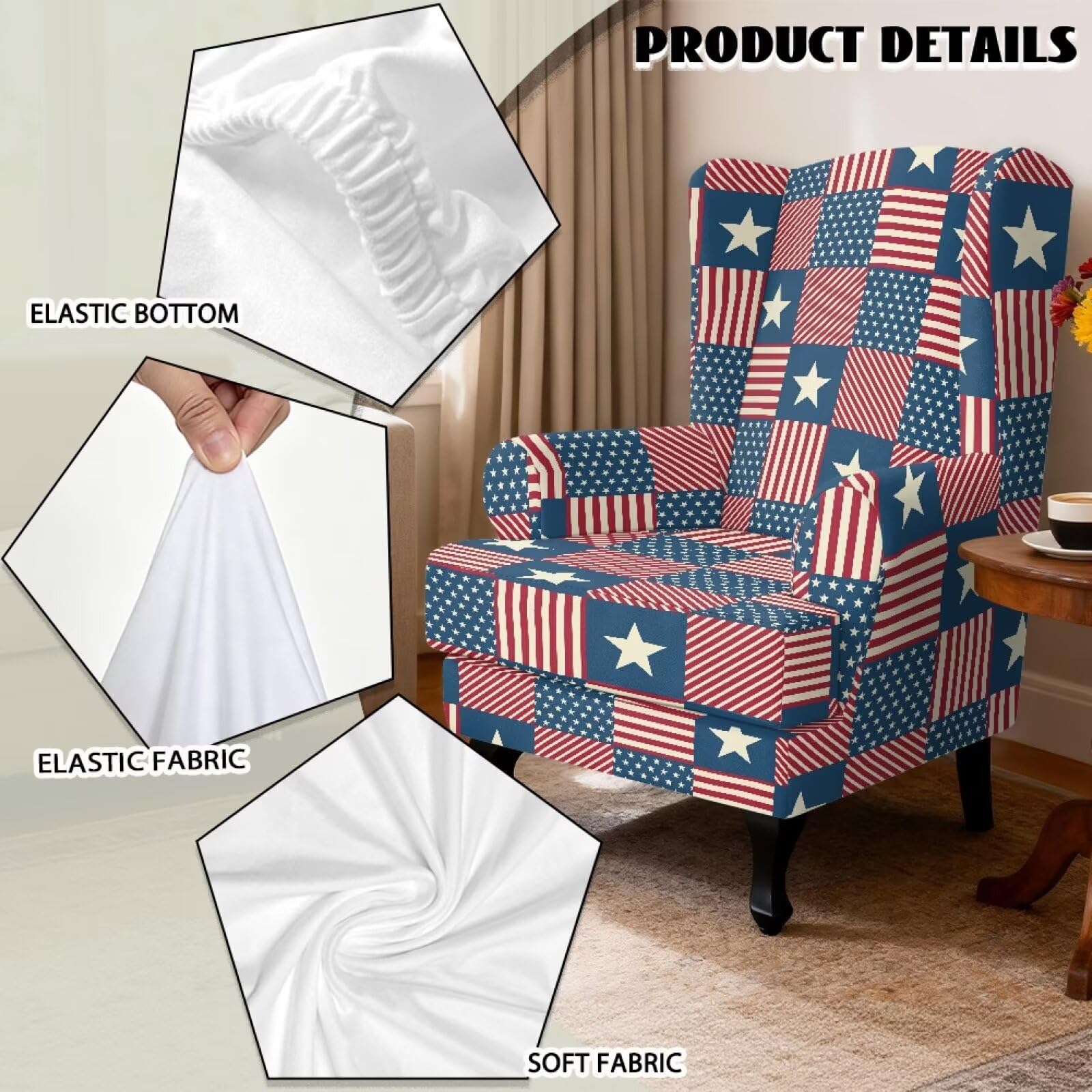 Biyejit Funda para sillón con diseño de bandera de Estados Unidos, 2 piezas
