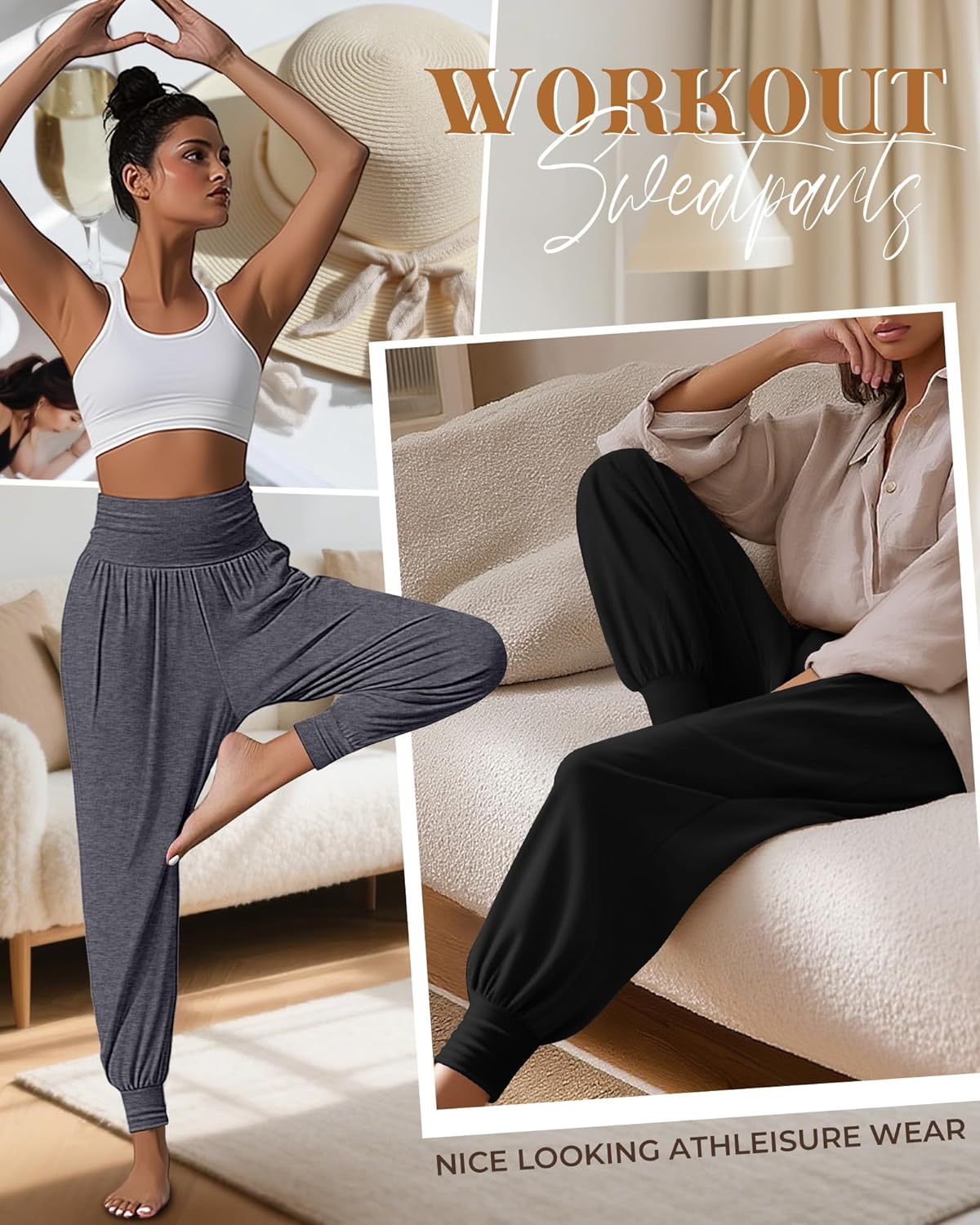 Ficerd 3 Pack Women's Lounge Pants, Cozy Yoga Joggers with Pockets High Waisted Workout Sweatpants Lightweight Comfy Pants - Image 4