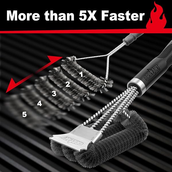GRILLART Grill Brush and Scraper, Extra Strong BBQ Cleaner Accessories, Safe Wire Bristles Barbecue Triple Scrubbers Cleaning Brush for Gas/Charcoal Grilling Grates, Wizard Tool BR-8115 - 3