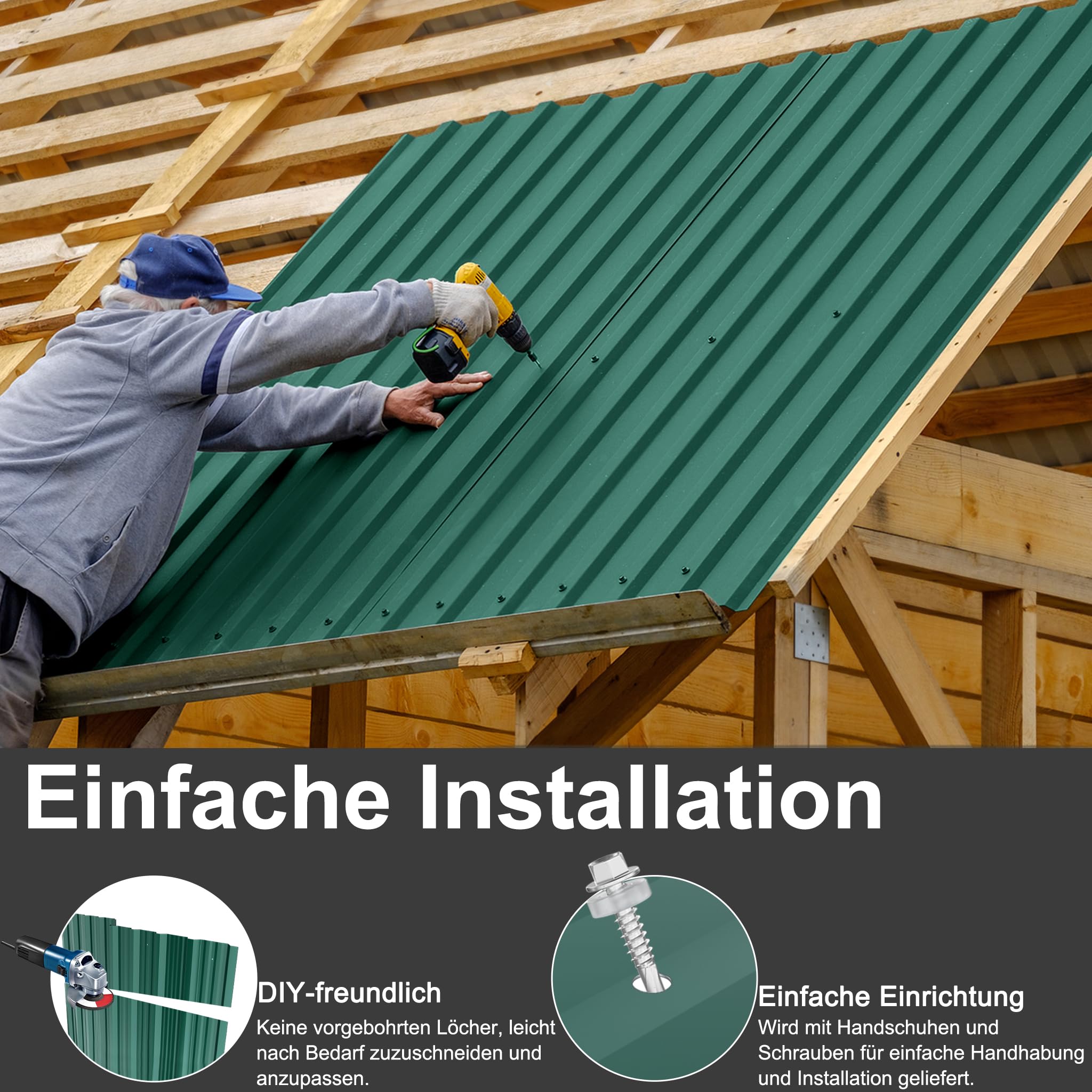HENGMEI Lámina Metálica Trapezoidal 36 x Placas de Techo 21m² Lámina Trapezoidal para Techos 129cm x 45cm Lámina Galvanizada para Construcción de Techos para Garajes, Invernaderos, Perreras, Verde