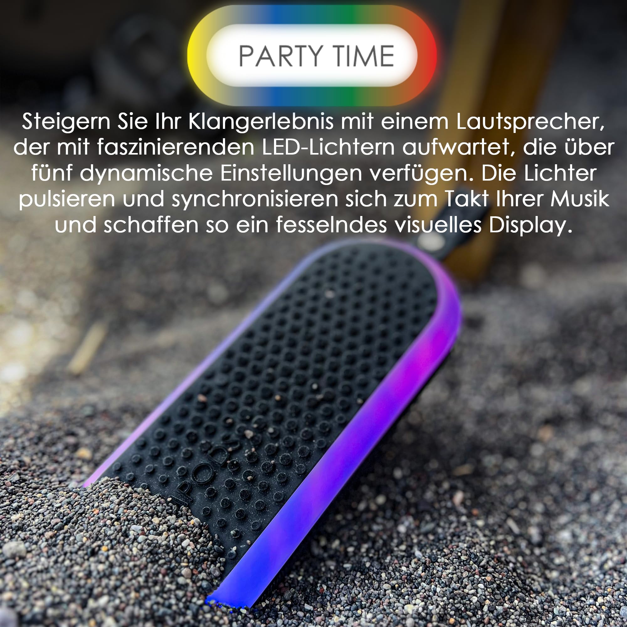 Boompods Halo Kleiner Bluetooth Lautsprecher - Tragbarer Outdoor Lautsprecher mit Mikrofon, IPX6 Wasserdicht und 5 Std. Spielzeit, Kabelloser Party Musikbox mit LED-Lichtshow für Reise und Party