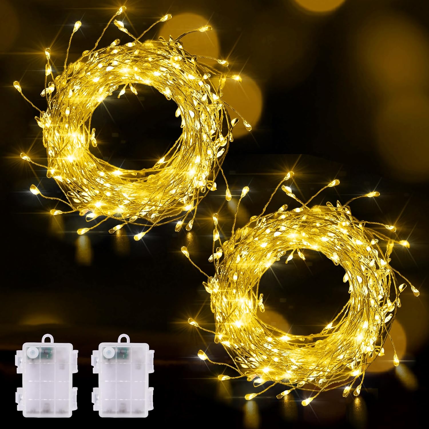 KNONEW 20FT 2Pack Fairy Lights Battery Operated Outdoor Indoor,200 LED