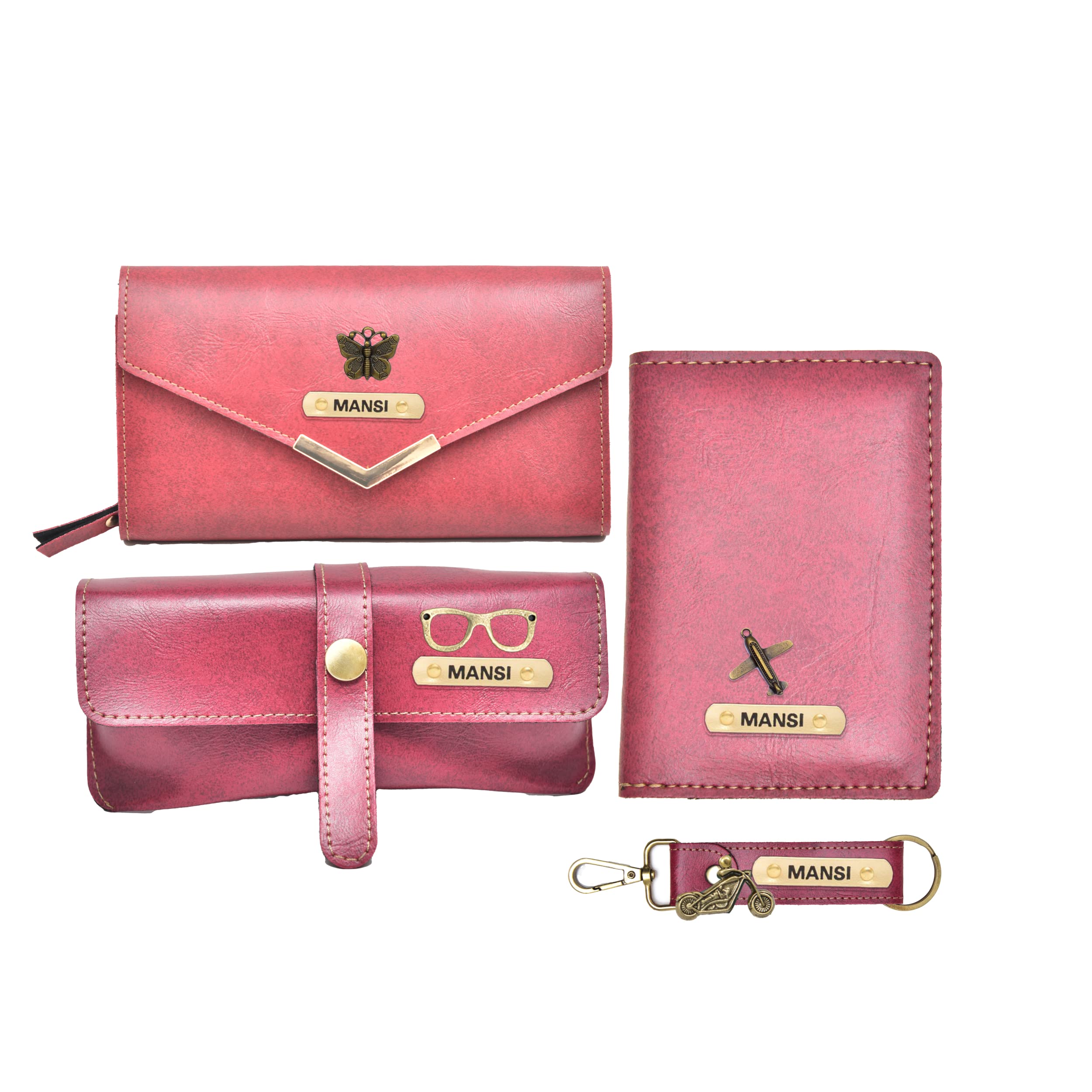 YOUR GIFT STUDIO Classy Leather Customized All in One Women's Combo (4 pcs) (Maroon)