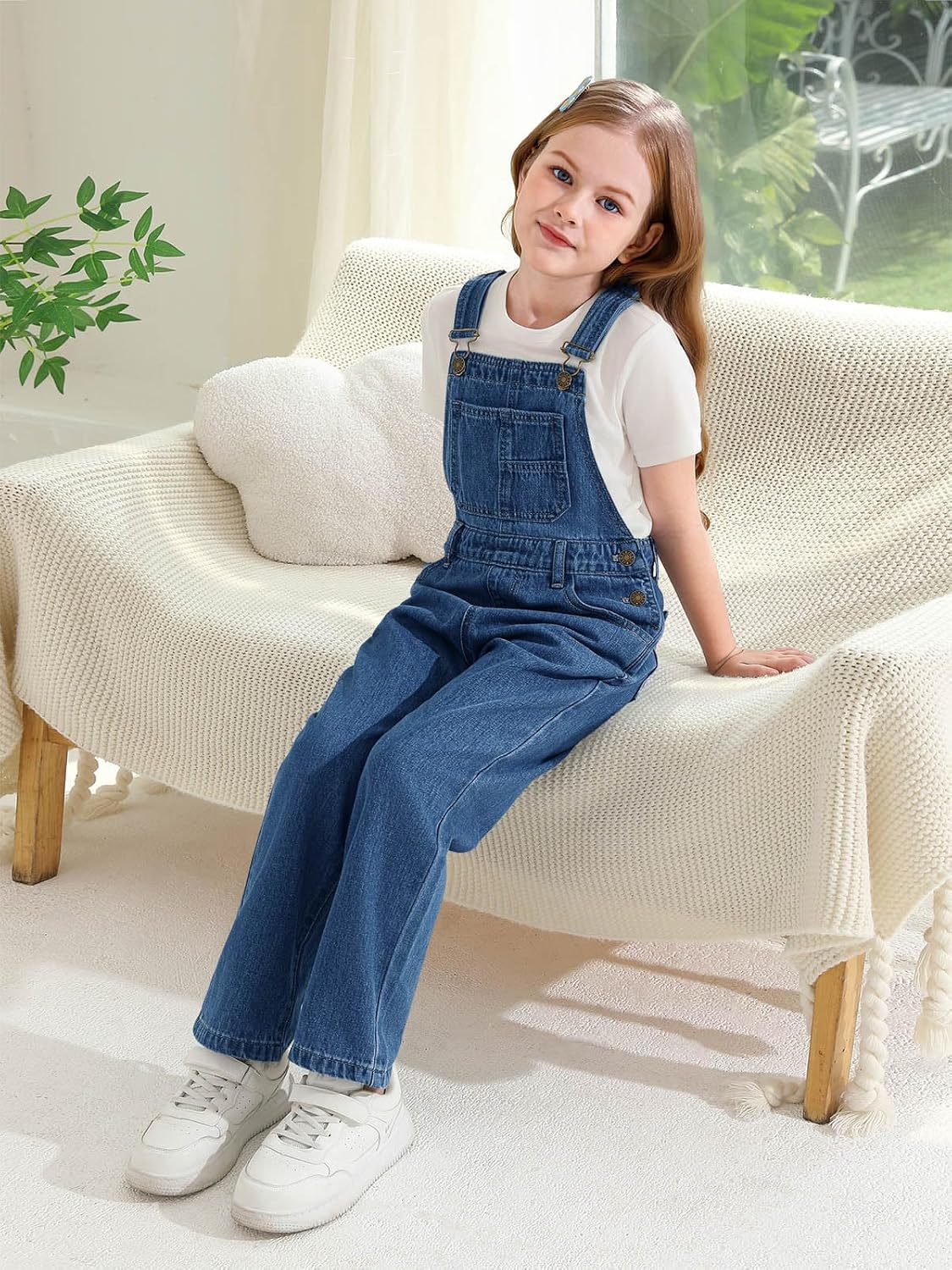 Haloumoning Girls Denim Overalls Kids Sleeveless Jumpsuits Rompers Crisscross Bib Overall with Pockets 5-14 Years - Image 6