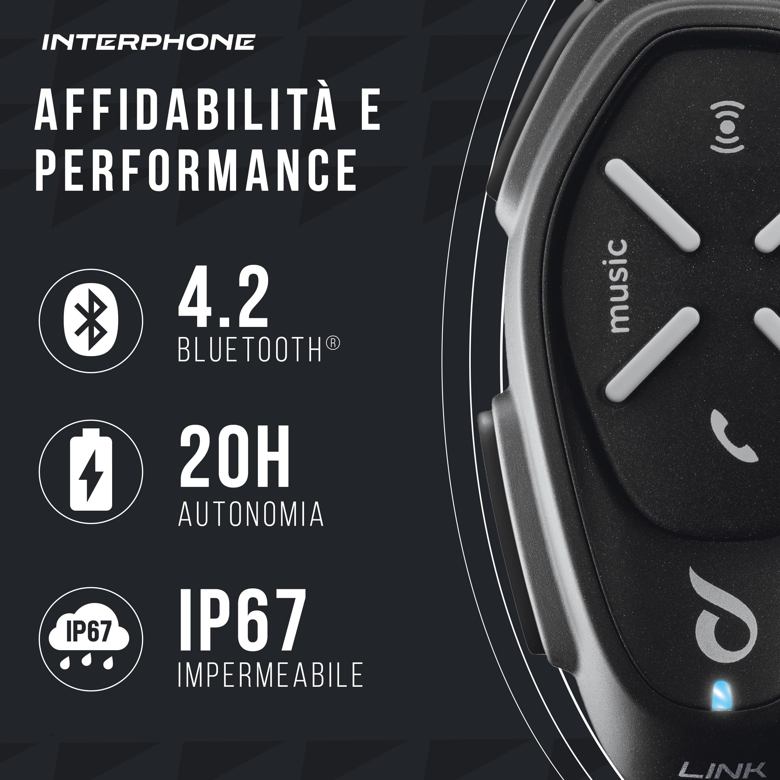 INTERPHONE LINK Doppio Interfono Bluetooth Casco Moto 300Mt 20 Ore GPS Impermeabile Universale