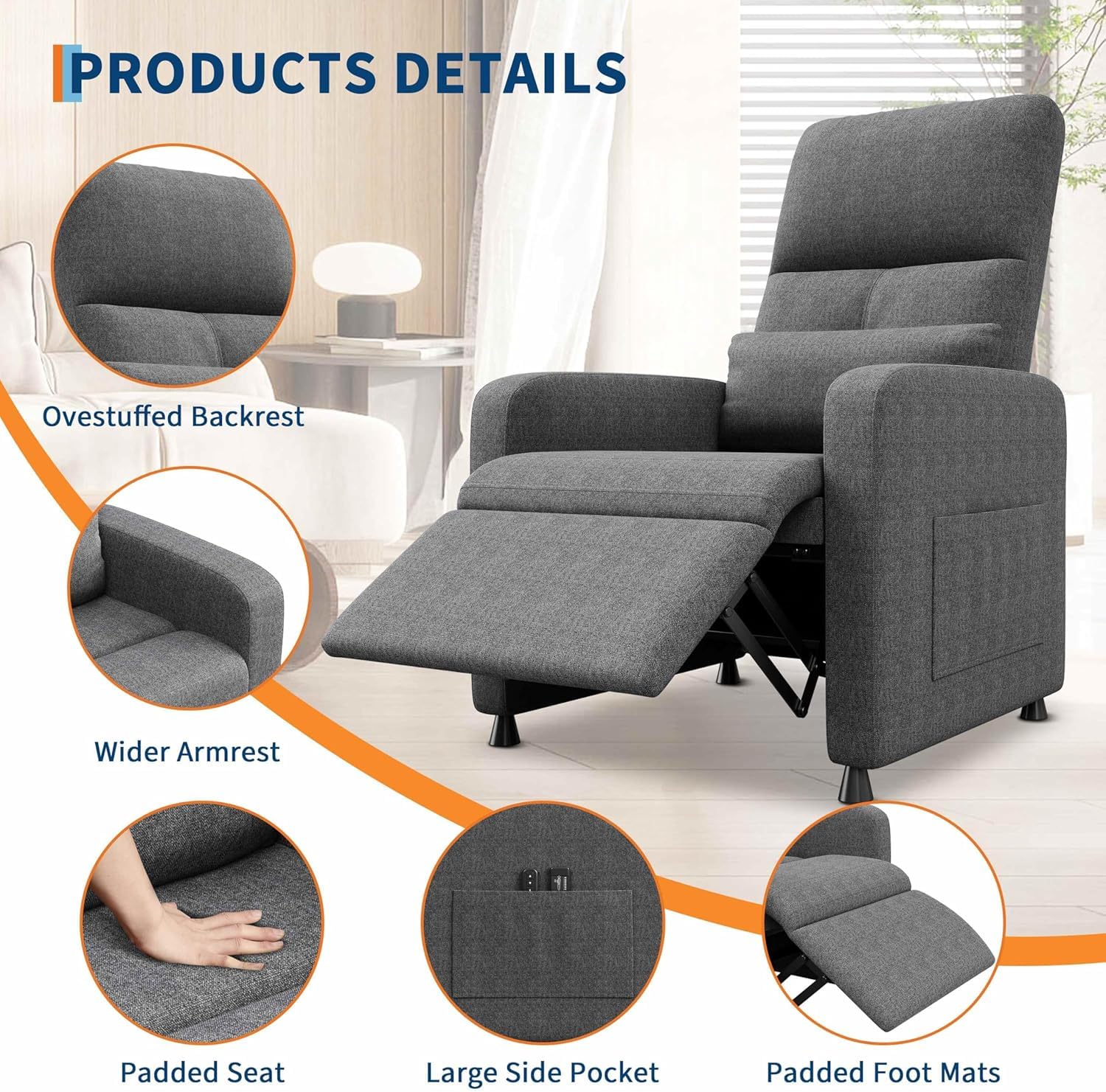 Sillón Reclinable Eléctrico, Sillón Relax con Masaje y Calor, Sillón Masajeador Ergonómico con USB y Bolsillos, Butaca Ideal para Salón, Cine en Casa, Dormitorio, Leer o Ver TV