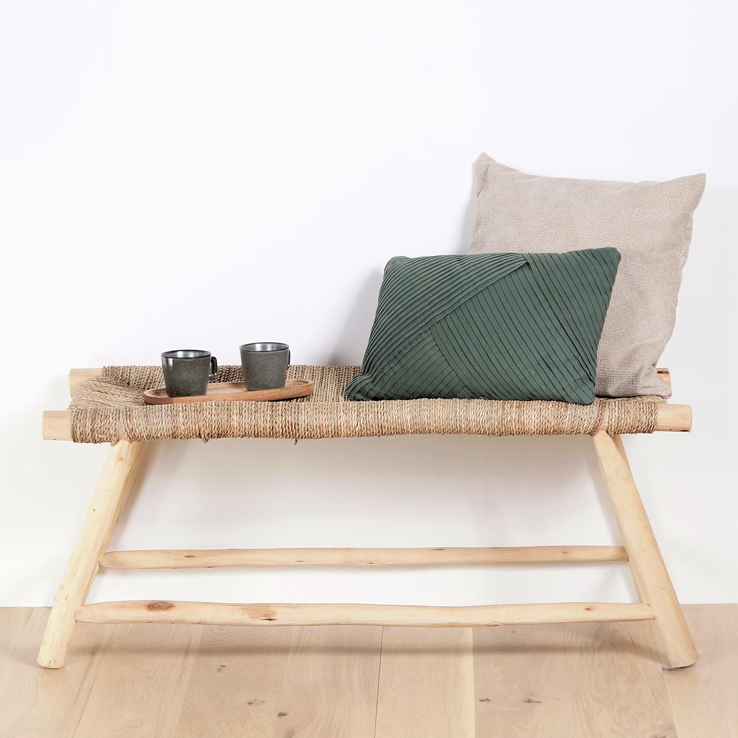Banc en Bois Massif d'intérieur, Banquette Ethnique Naturelle, Fait Main | Bohème Chic 100cm