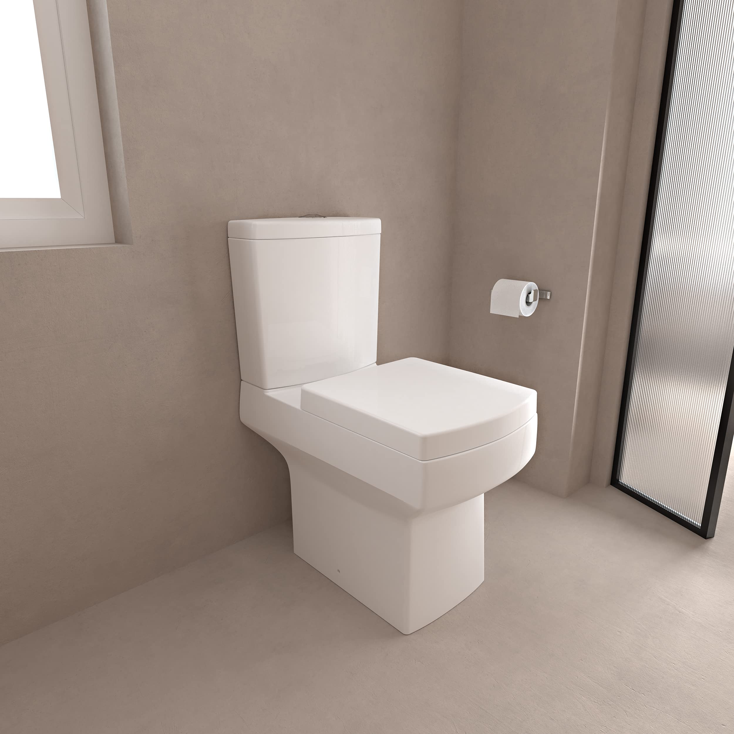 Bathroom WC Ceramic Square Close Coupled Toilet with Soft Close Seat Modern