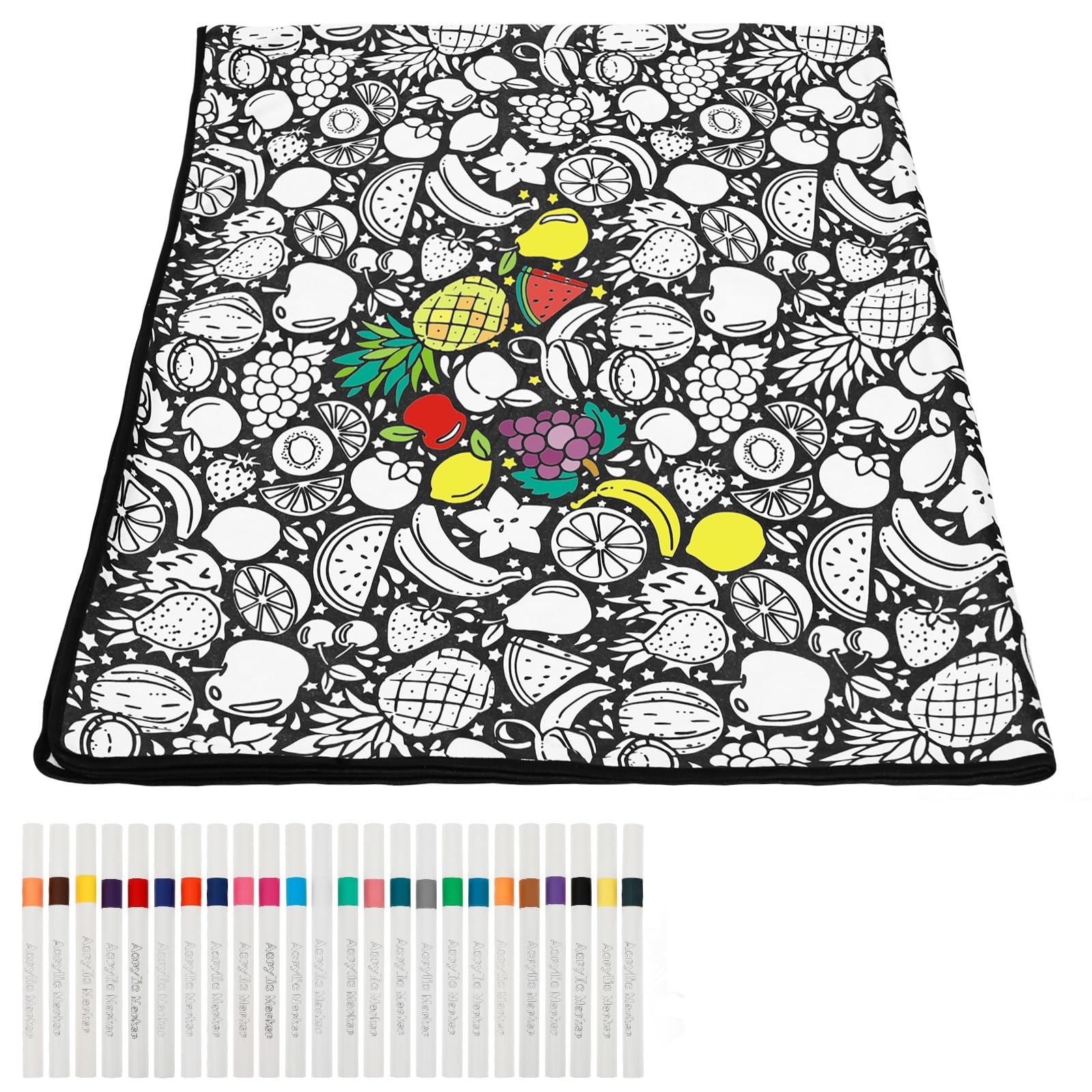 YUNYOUC DIY Colouring Blanket with 24 Colour Markers, Colour Your Own Throw Blanket for Adults, Creative Personalized Cozy Soft Fleece, Personalized Home Decor Ideal (Style E)