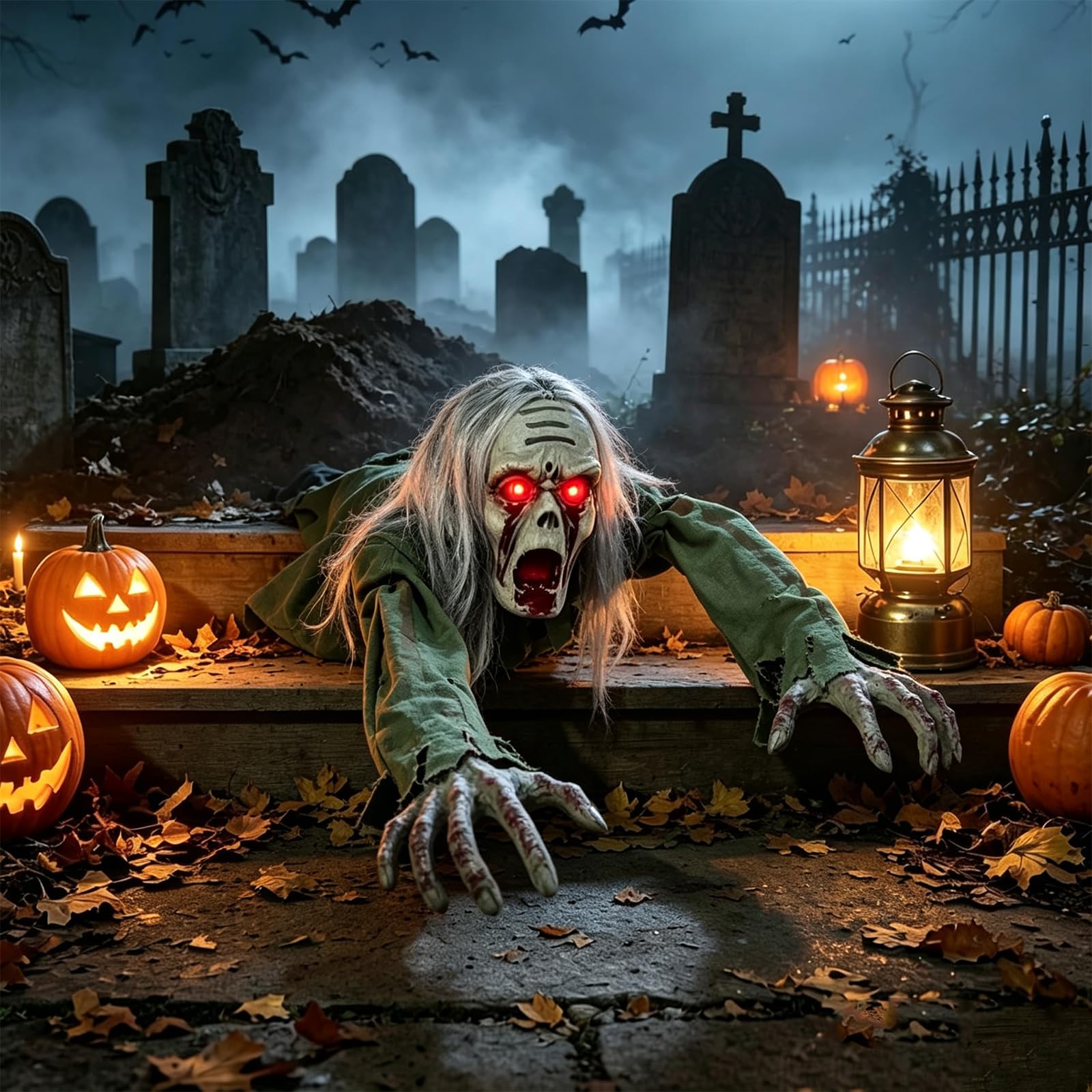 Halloween Sound-Activated Crawling Zombie with Glowing Red Eyes&Scary Sound
