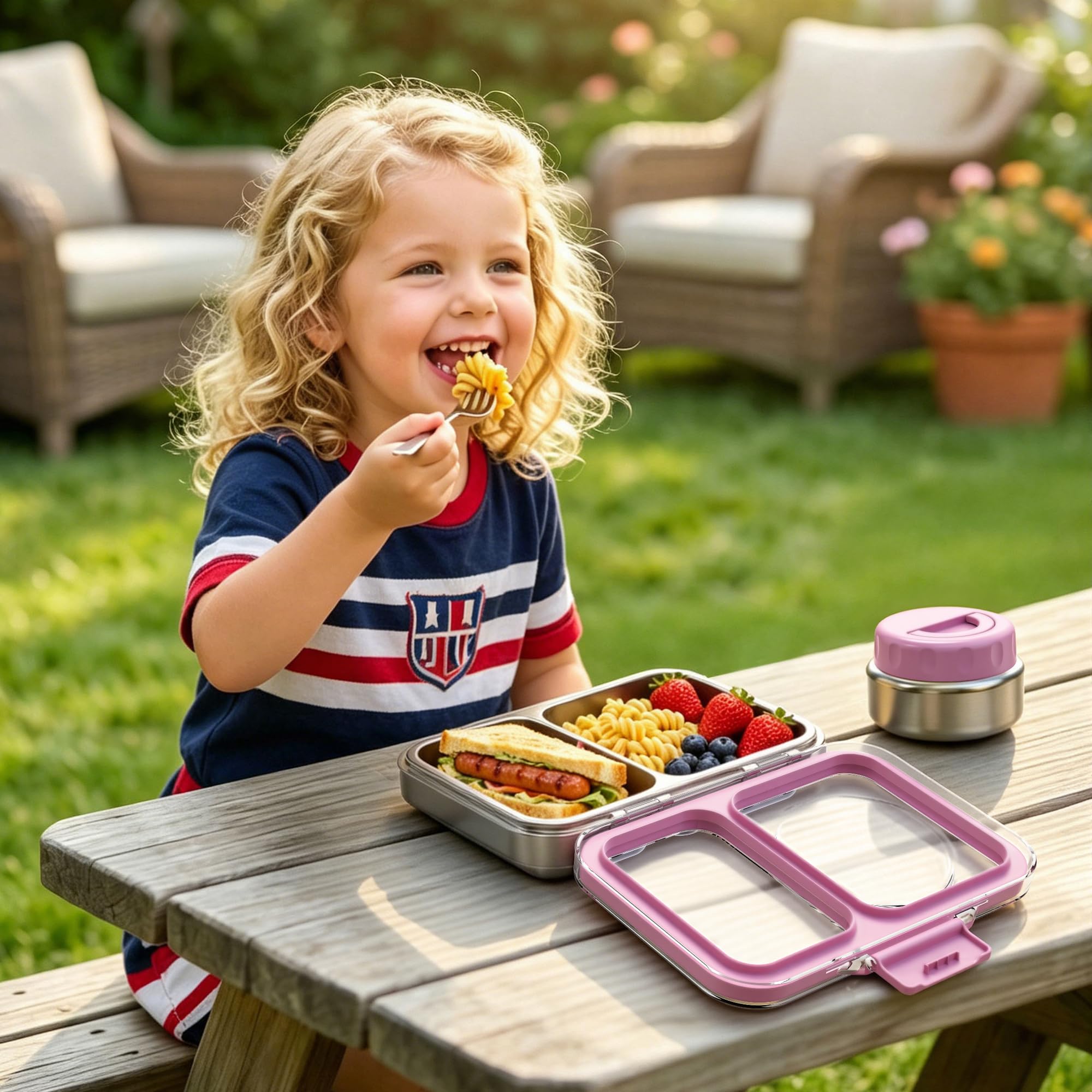 Itslife Fiambrera Inox 18/8 con Recipiente Térmico 280ml, Caja Bento 2 Compartimentos Antifugas para Niños y Adultos, Tapa Tritan, Sin BPA, Apta para Lavavajillas, Morado