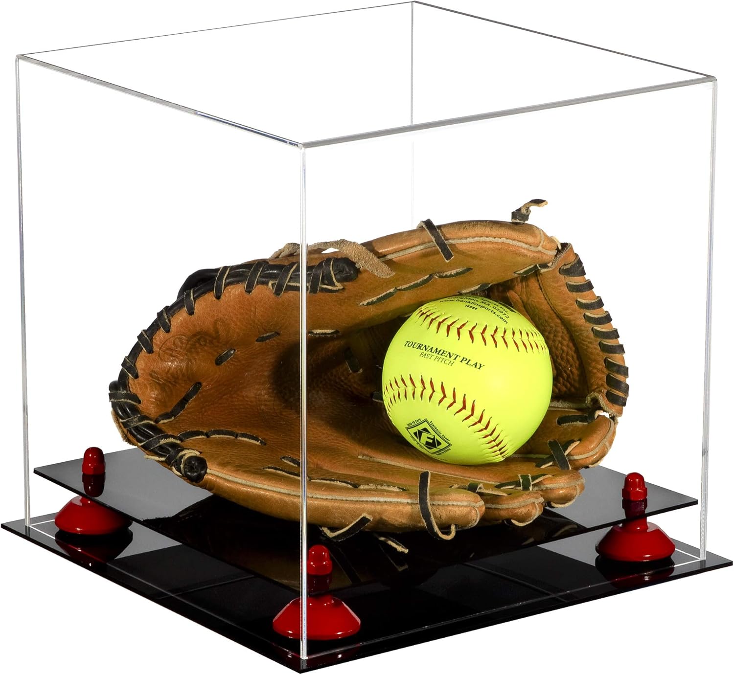 Versatile Clear Acrylic Display Case - Medium Square Box with Red Risers 11 x 11 x 11 (A001-RR)