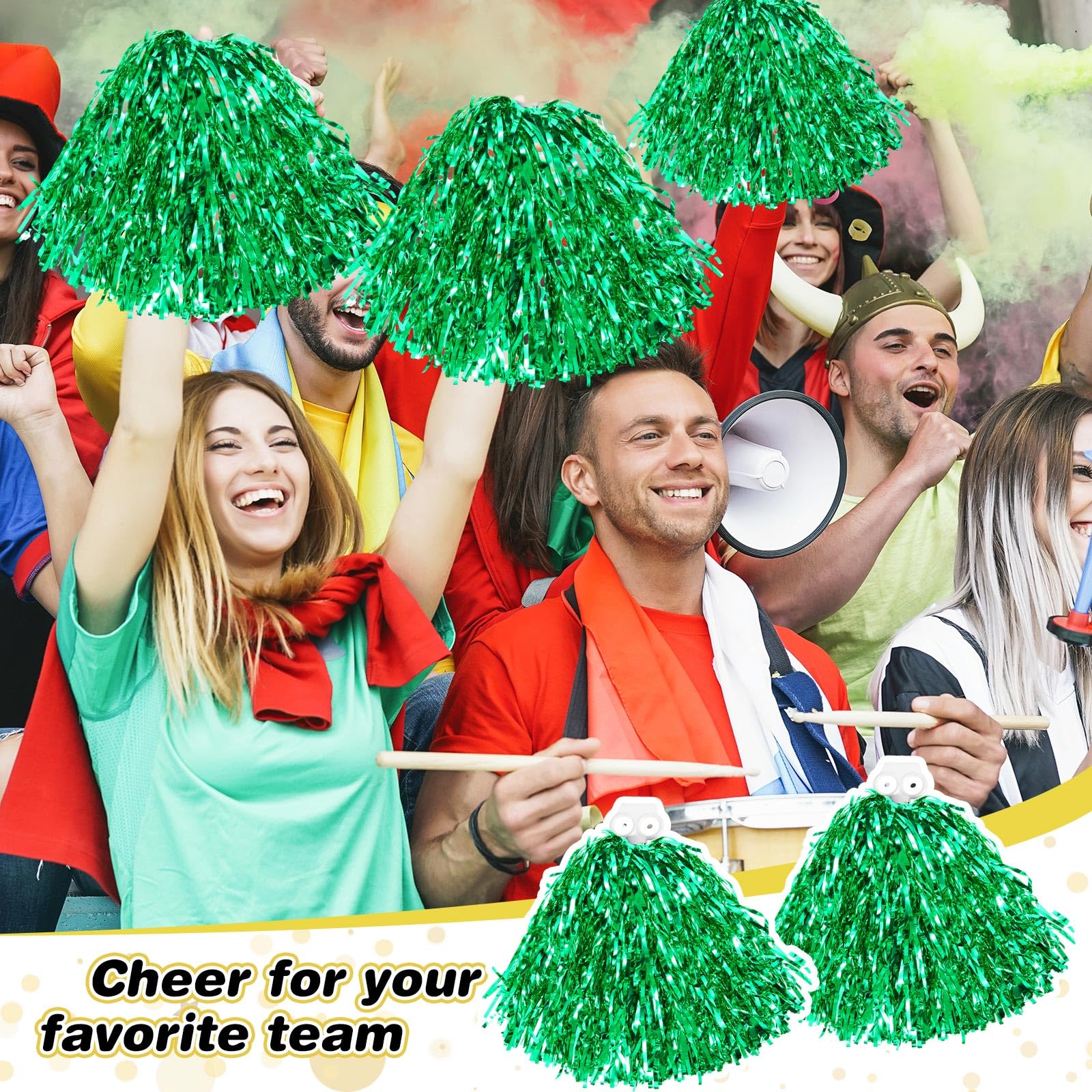 Thenshop Cheerleader Pompons – 4er Pack, Blau-weiß, Aus Metallic-Folie, Mit Ringgriff