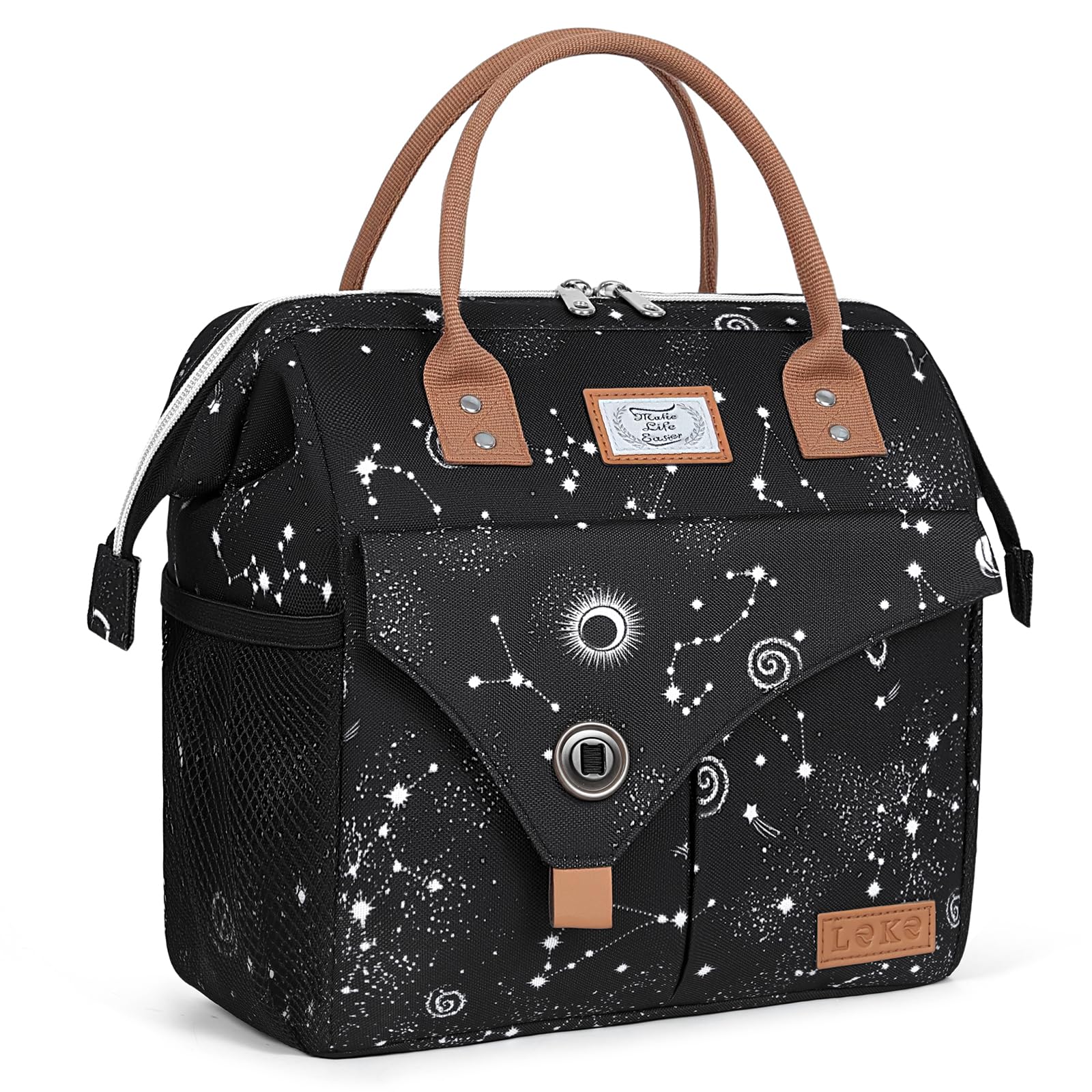 Lekesky Lunch Box Women Men Lunch Bag Wide-Open Lunch Tote Bag, Black