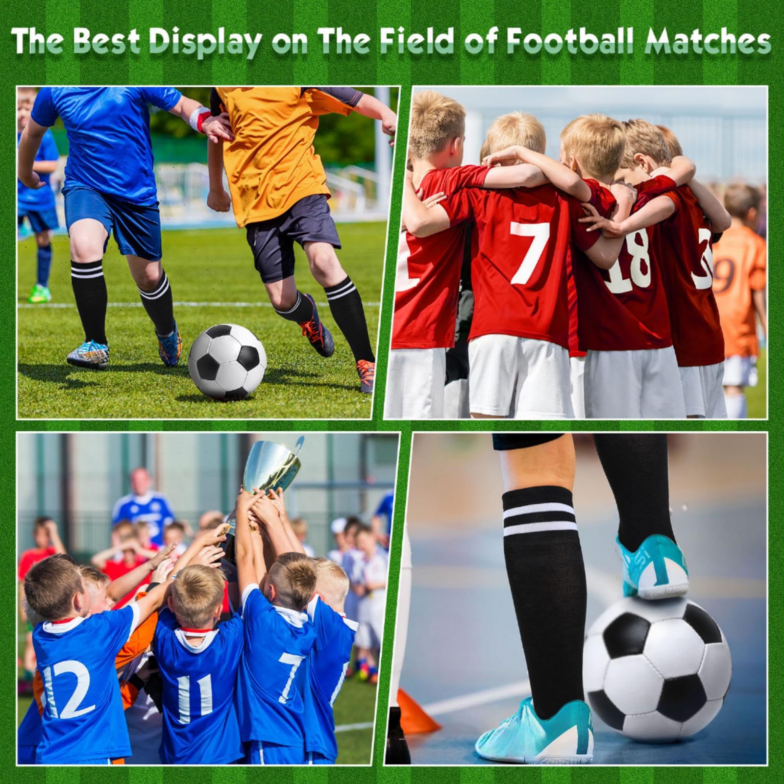 Hercicy 30 Pairs Kids Soccer Socks Sport Team Knee High Football Socks Athletic Striped Hockey Socks for 5-12 Years