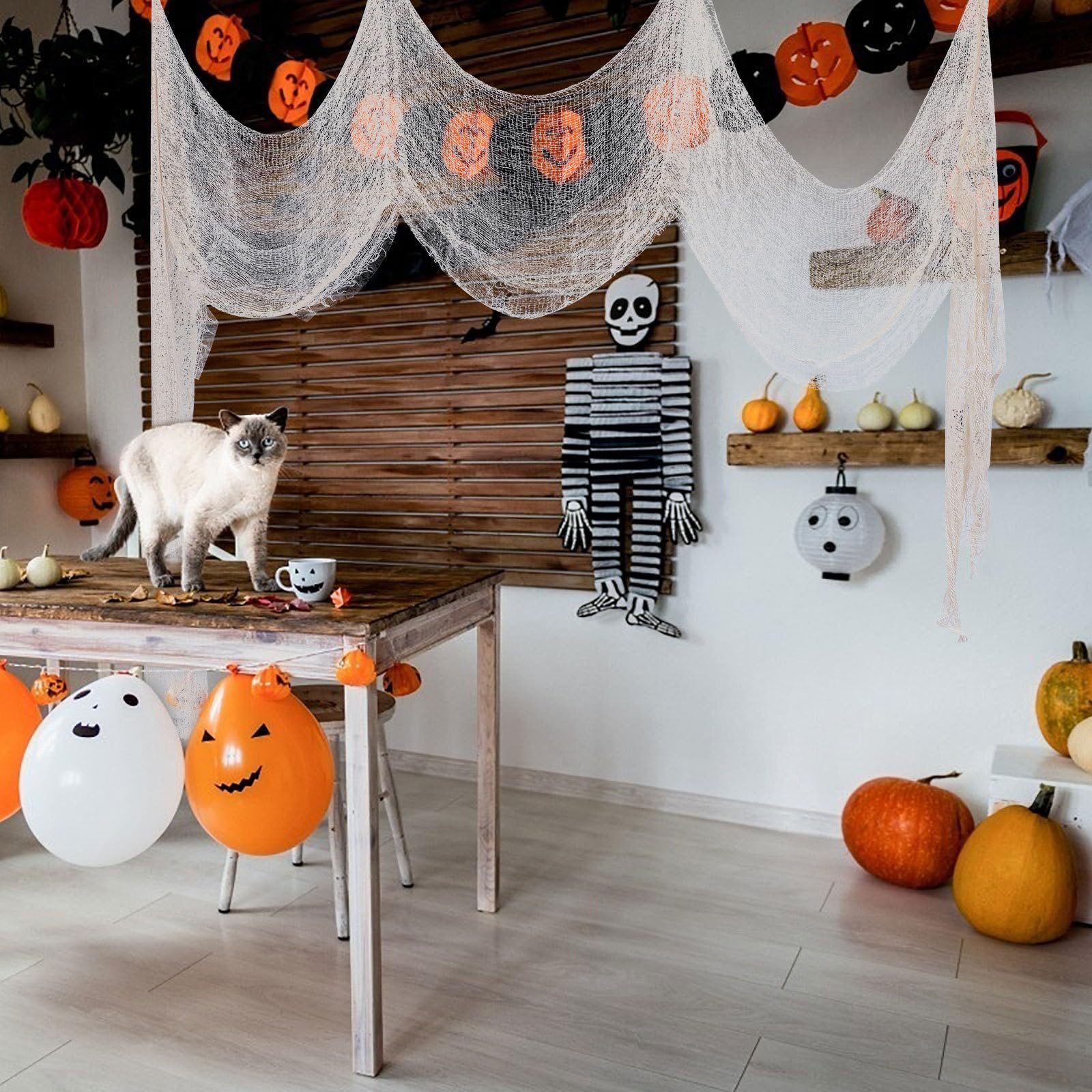 Abaodam 5 Pezzi Decorazione Halloween in Rete di Cotone Beige Facile da Appendere per Foto e Bar Design Misterioso e Atmosfera Inquietante