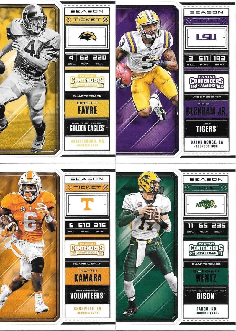 2018 Panini Contenders Draft Picks Complete Collegiate Football Set of 100 Cards with Tom Brady Odell Beckham Carson Wentz Alvin Kamara Brett Favre and Aaron Rodgers