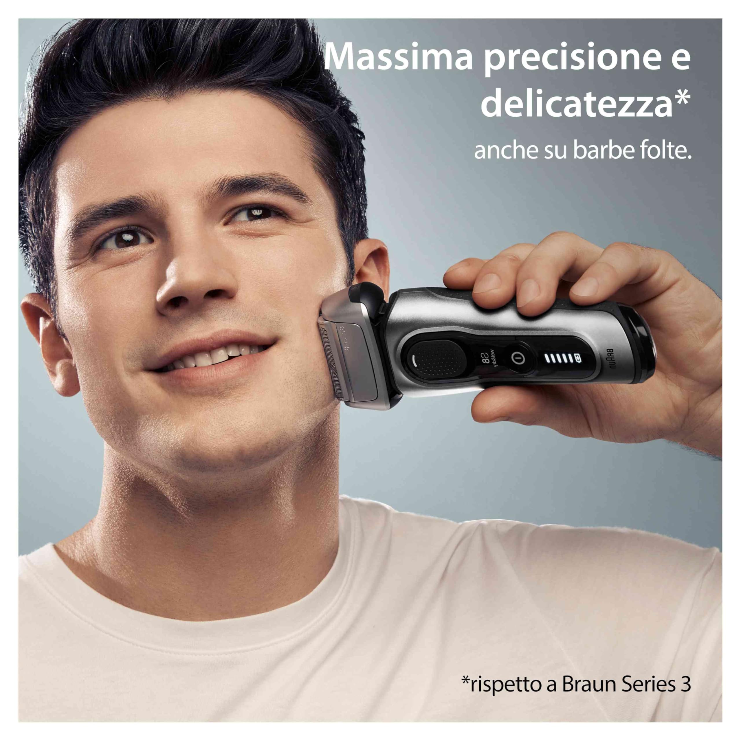 Braun Series 8, Rasoio Elettrico Barba Rifinitore di precisione, Custodia da Viaggio in tessuto, Batteria Litio Ion, 100% Impermeabile Idea Regalo, 8517s Argento