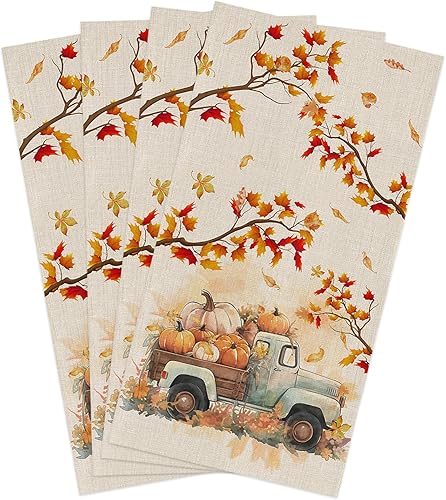 Miniatura 20 de Toallas de cocina de cosecha, decoración de granja de Acción de Gracias con camión, hoja de arce, toalla de cocina de Acción de Gracias, paños