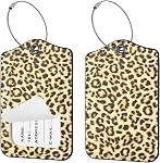 Seorsok 2 PCS Luggage Travel Tags for Suitcases,Cute Grey Leopard PU Leather Name Tag with Privacy Cover&ID Label Address Card and Durable Metal Ring Suitable for Men Women Handbags Backpack,Grey
