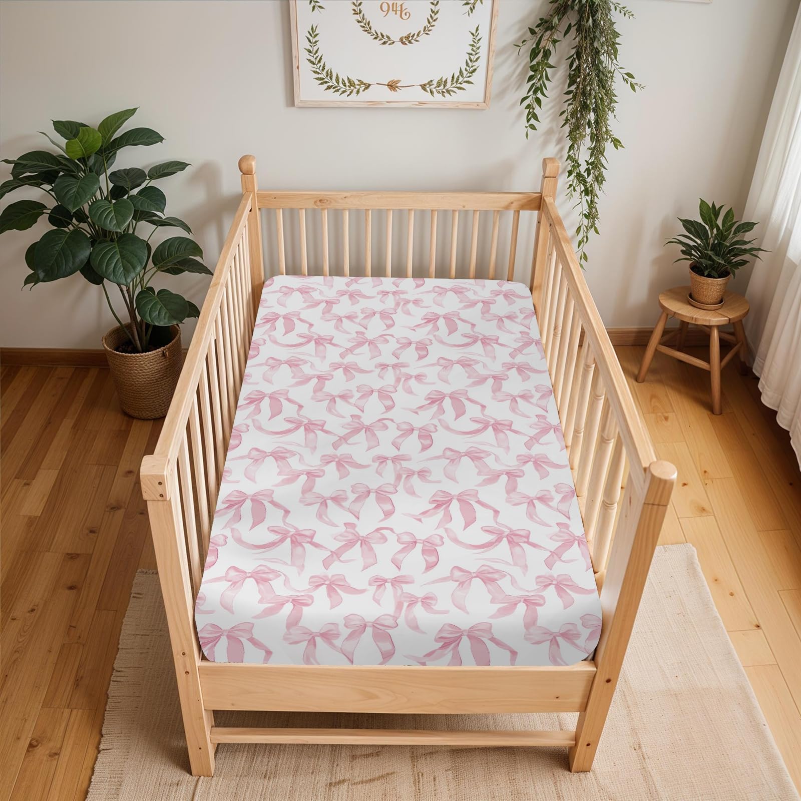Pink Valentine's Bows Baby Crib Sheets for Boy Girl 52