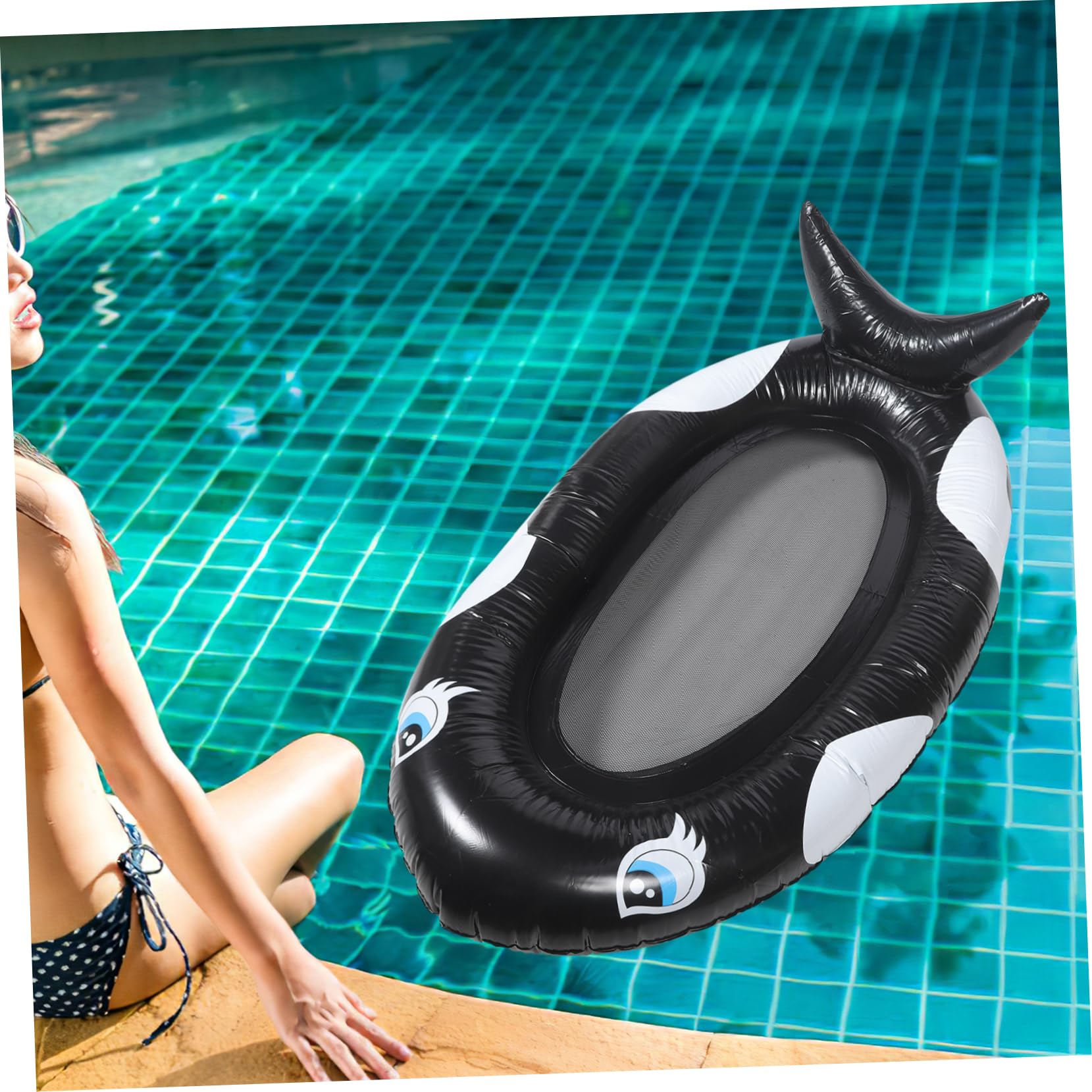Tappeto Galleggiante Gonfiabile Nero in Pvc per Adulti, Letto Acquatico | Atmosfera Estiva, Design Motivo Grazioso, Uso in Piscina per Feste, Struttura Sigillata e Delicata sulla Pelle