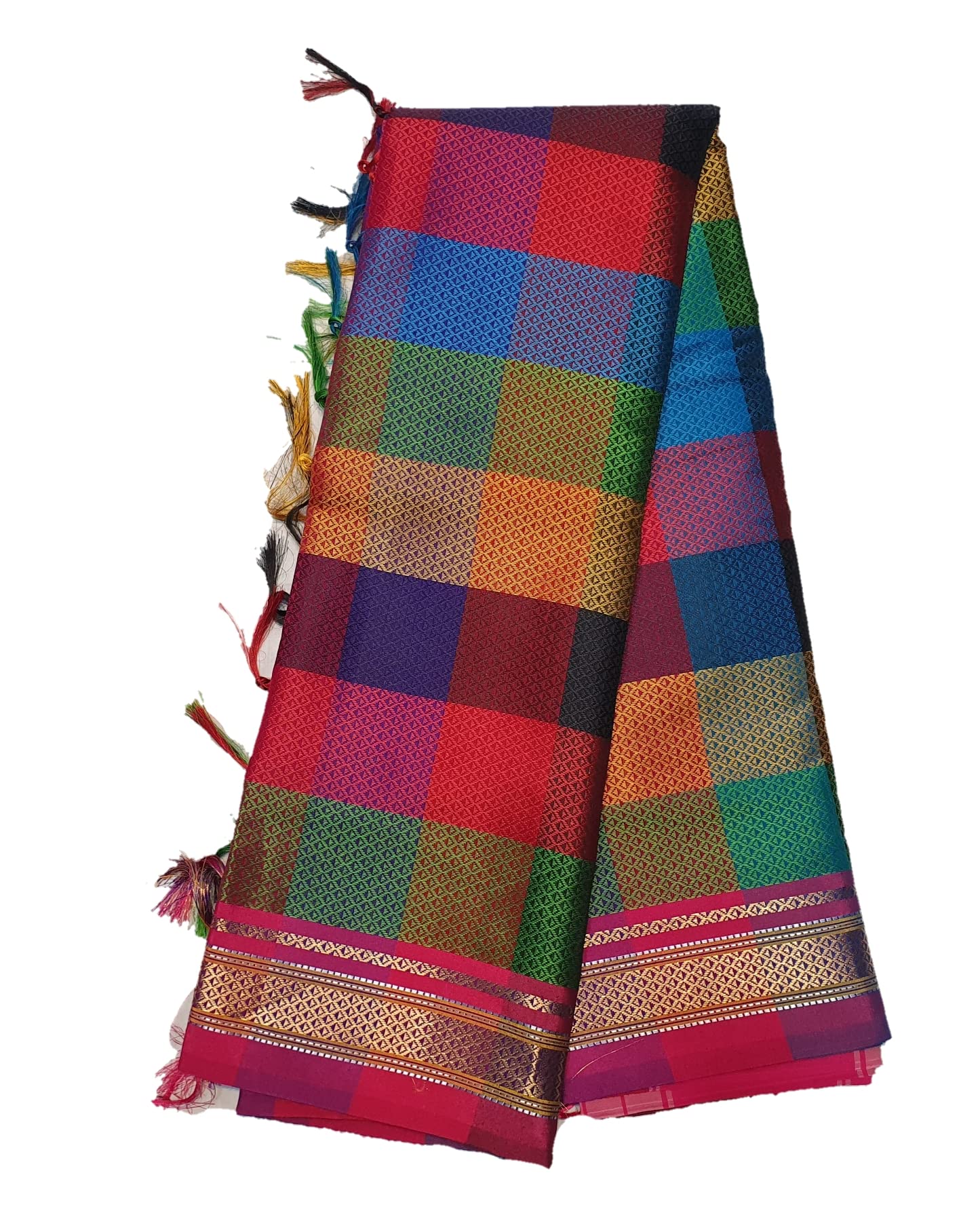 Sushils Designer Handloom Khun Cotton-Silk Checks Saree With Blouse Piece