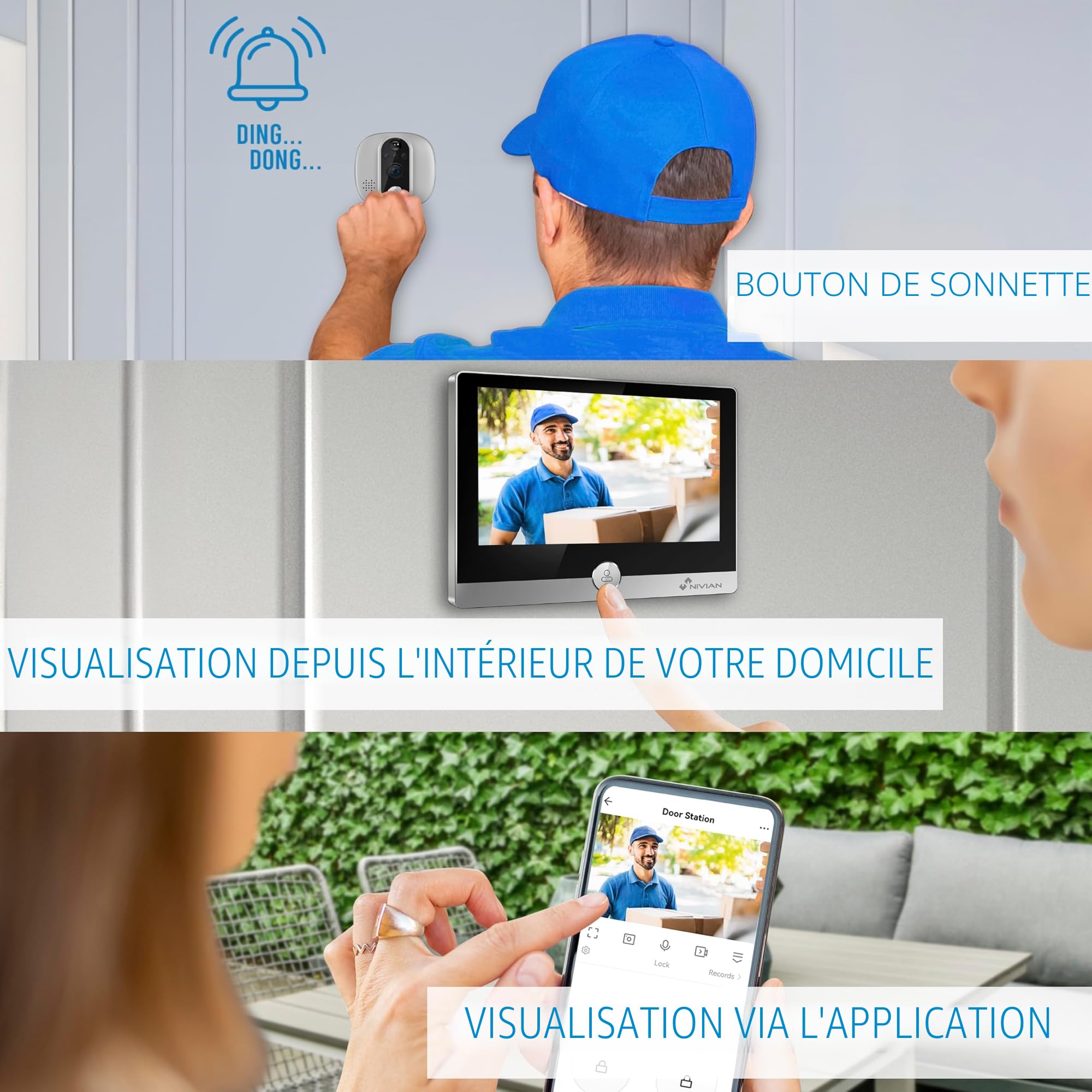 NIVIAN Judas numérique WiFi de Porte, Visiophone Interphone Vidéo Caméra Full HD avec Batterie et Sonnette, Audio bidirectionnel, détection PIR et Vision Nocturne | App et contrôle par Smartphone