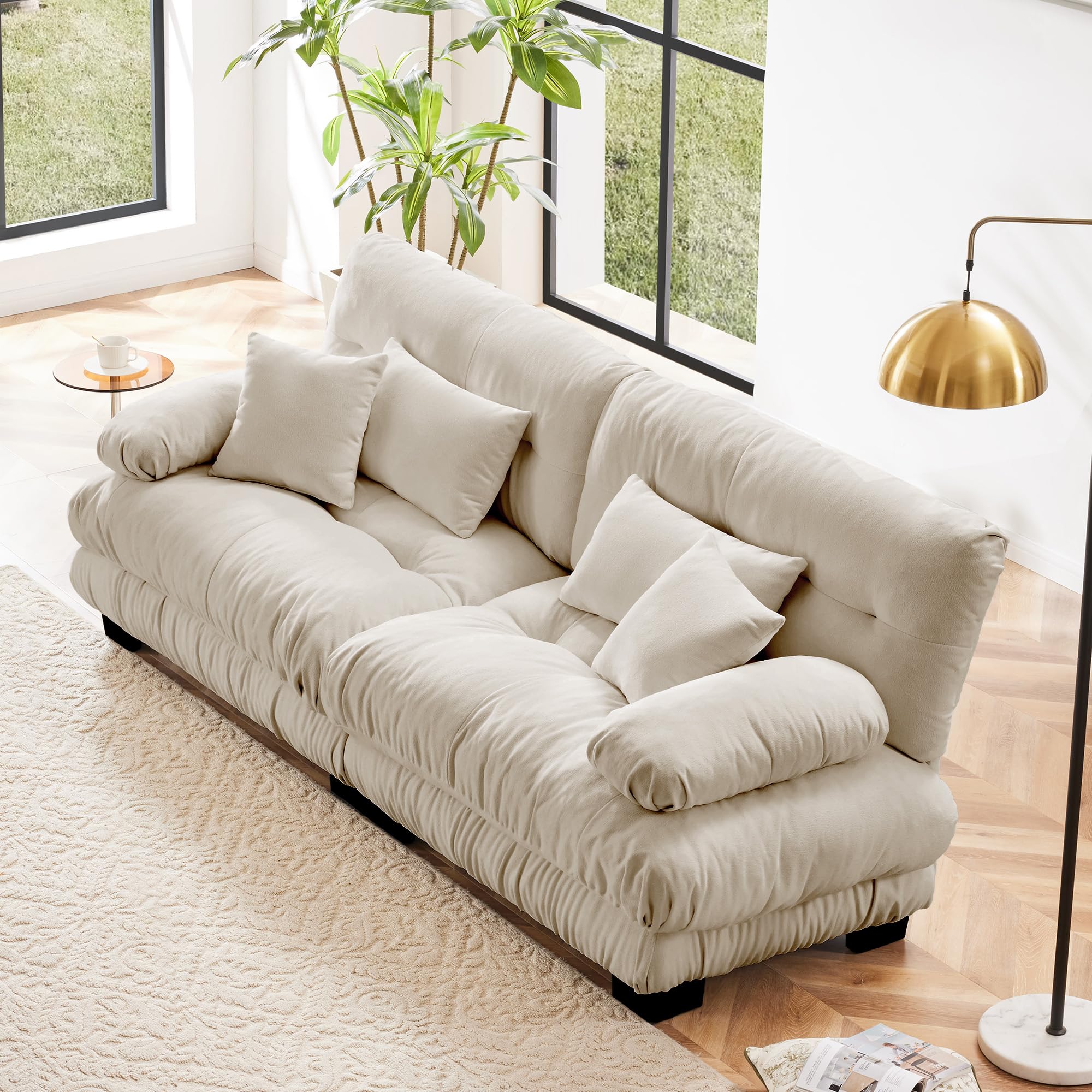 Loveseat Modular Sectional Sofa, Cloud Couch 2 Seater Sectional Couch Home Sofa Living Room Oversized Couch, Modern Deep Seat Couch with Chaise with Round Bolster Armrests 4 Pillows