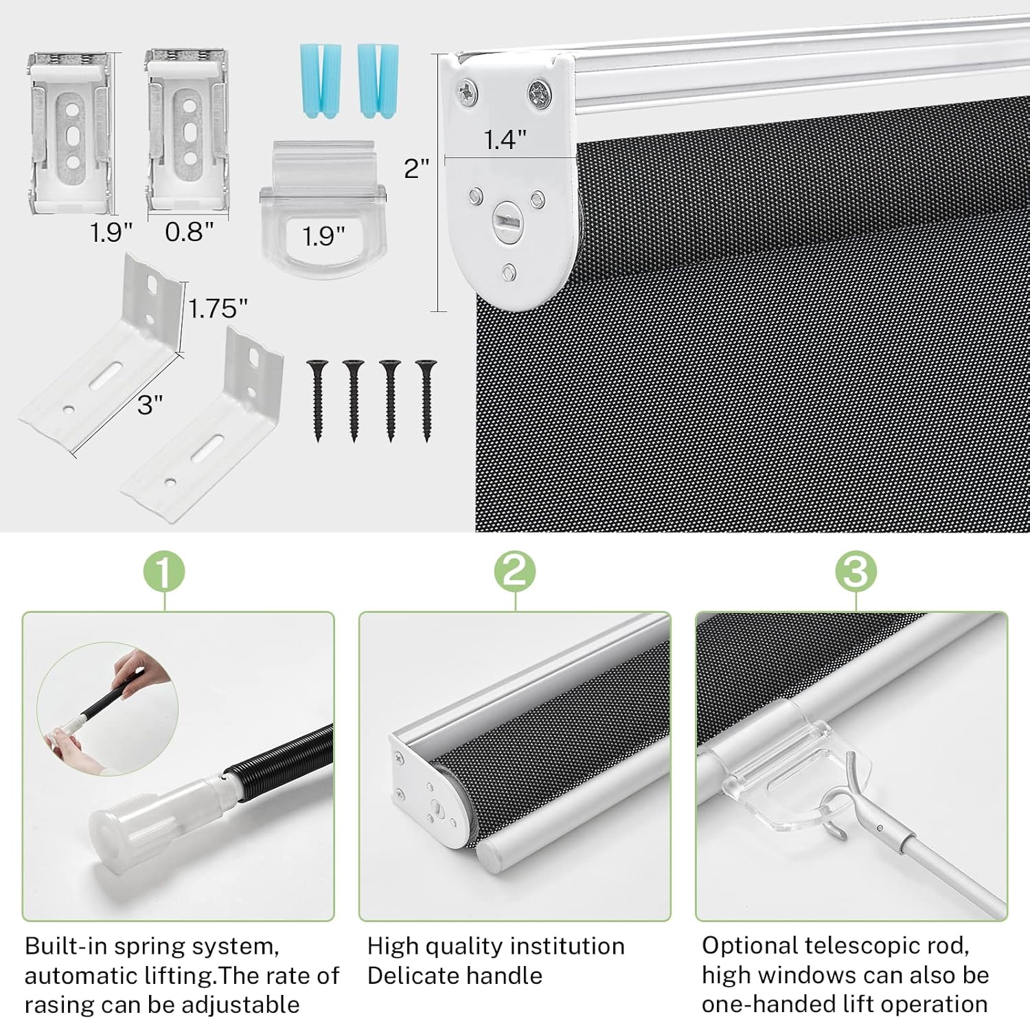 MiLin Cordless Roller Window Shades Blinds for Windows Shades for Home Room Darkening Waterproof Thermal Insulated Roller Blinds 100% Blackout Mottled Black